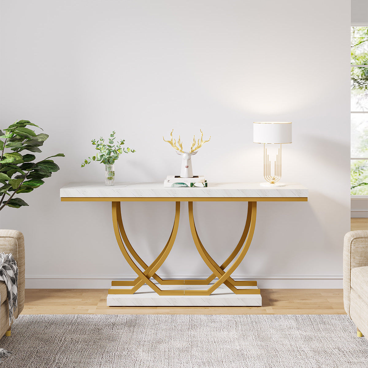 Tribesigns Tavolo Consolle Ingresso, 150cm Tavolo da Corridoio Effetto di Marmo
