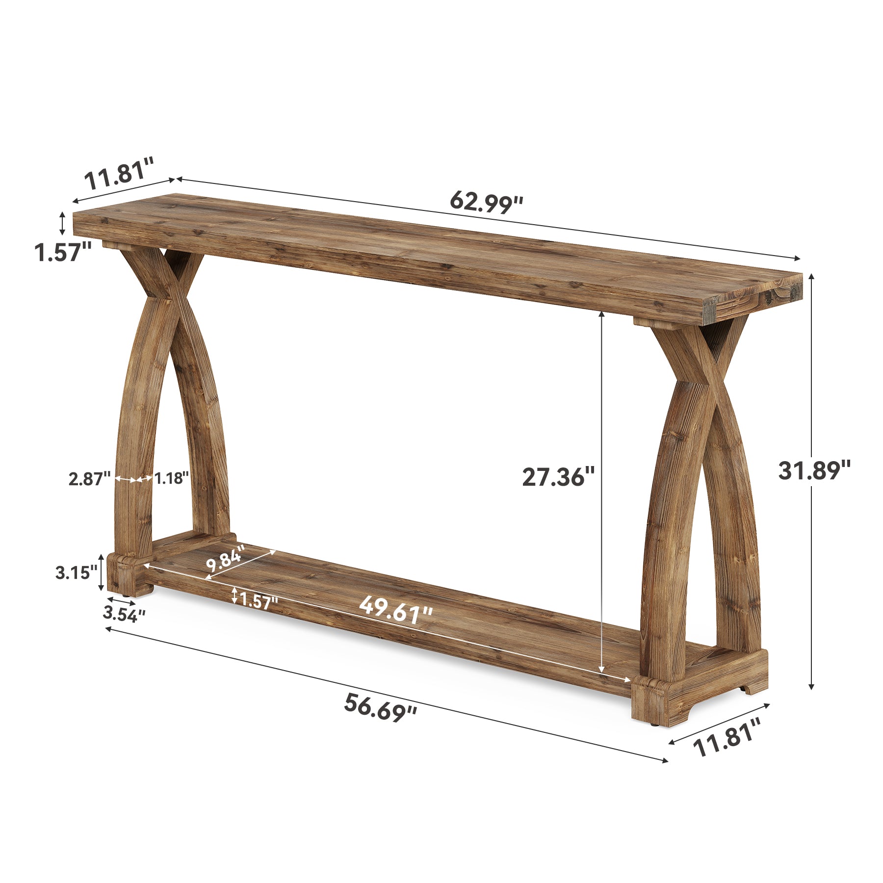 Tribesigns Tavolo Consolle da 160 cm, Tavolo Ingresso Stretta in Legno Massello a 2 Livelli