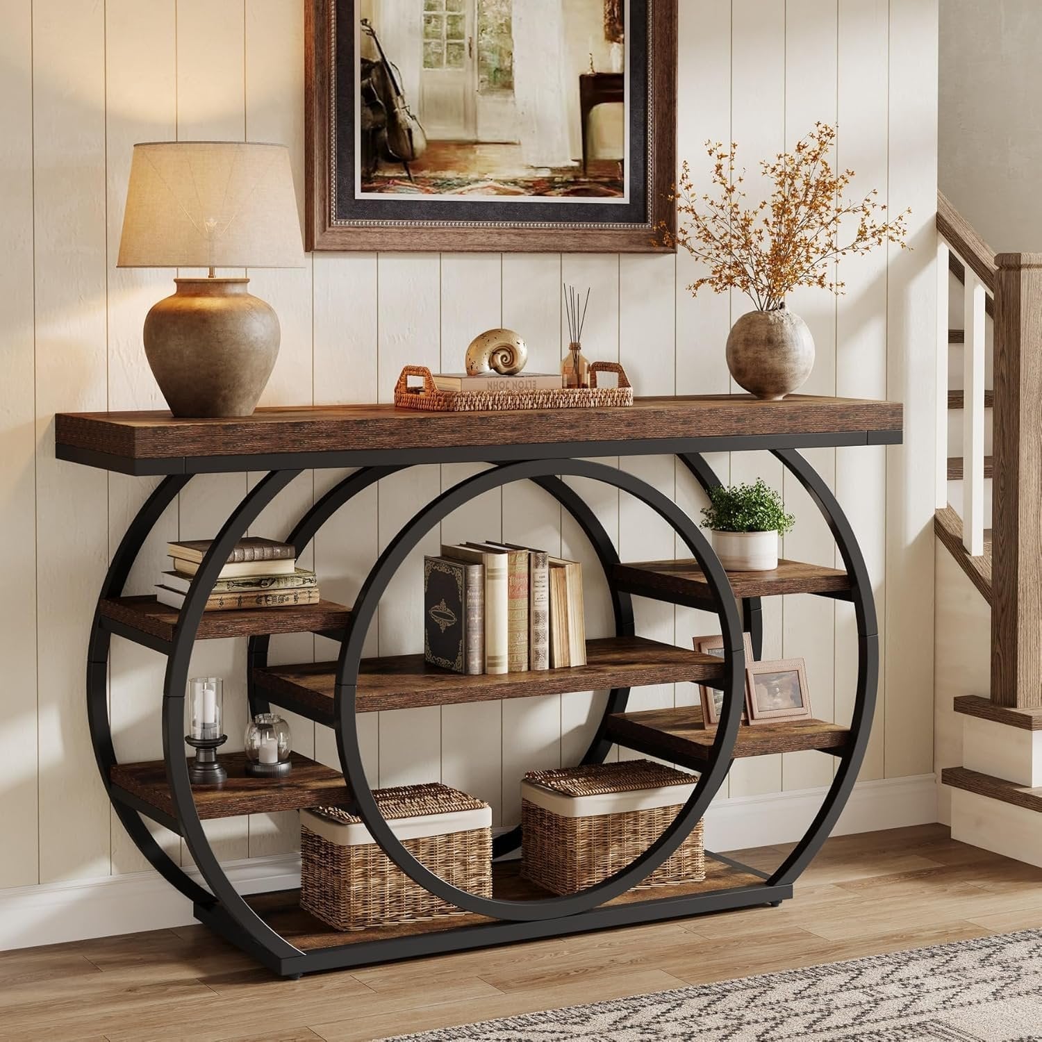 Tribesigns Tavolo consolle, 105 cm tavolo d'ingresso stretto a 4 piani con base circolare