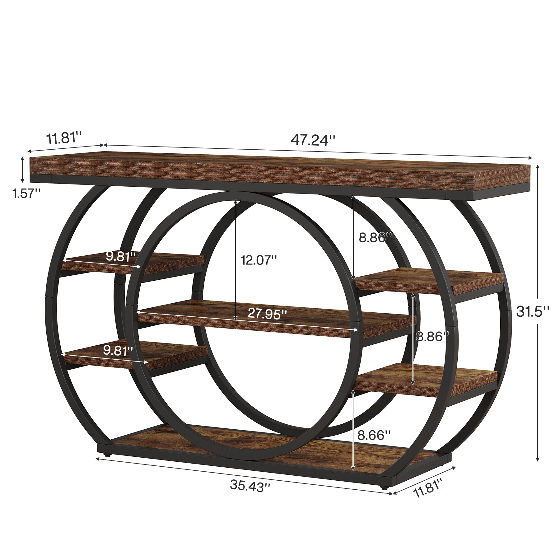 Tribesigns Tavolo consolle, 105 cm tavolo d'ingresso stretto a 4 piani con base circolare