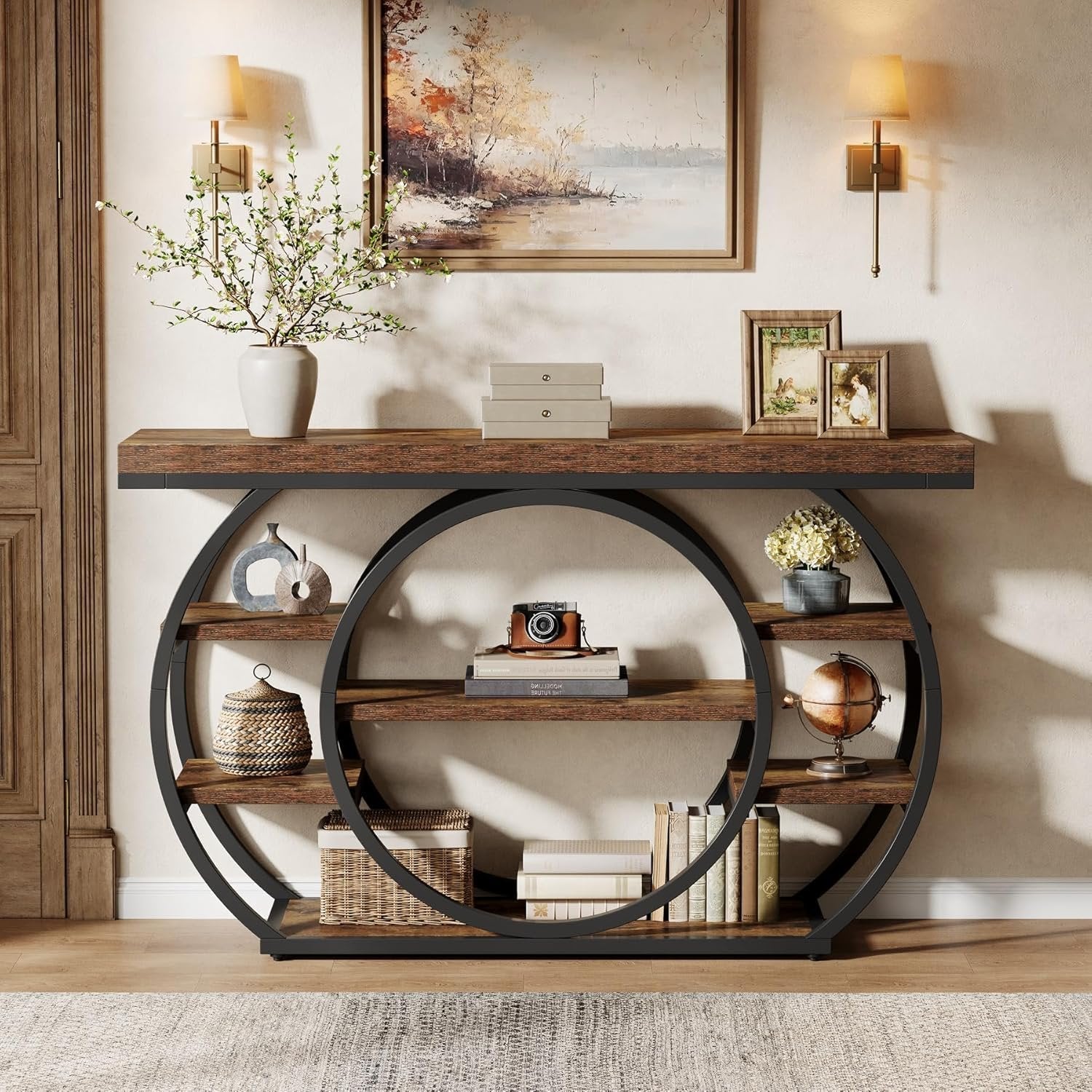 Tribesigns Tavolo consolle, 105 cm tavolo d'ingresso stretto a 4 piani con base circolare