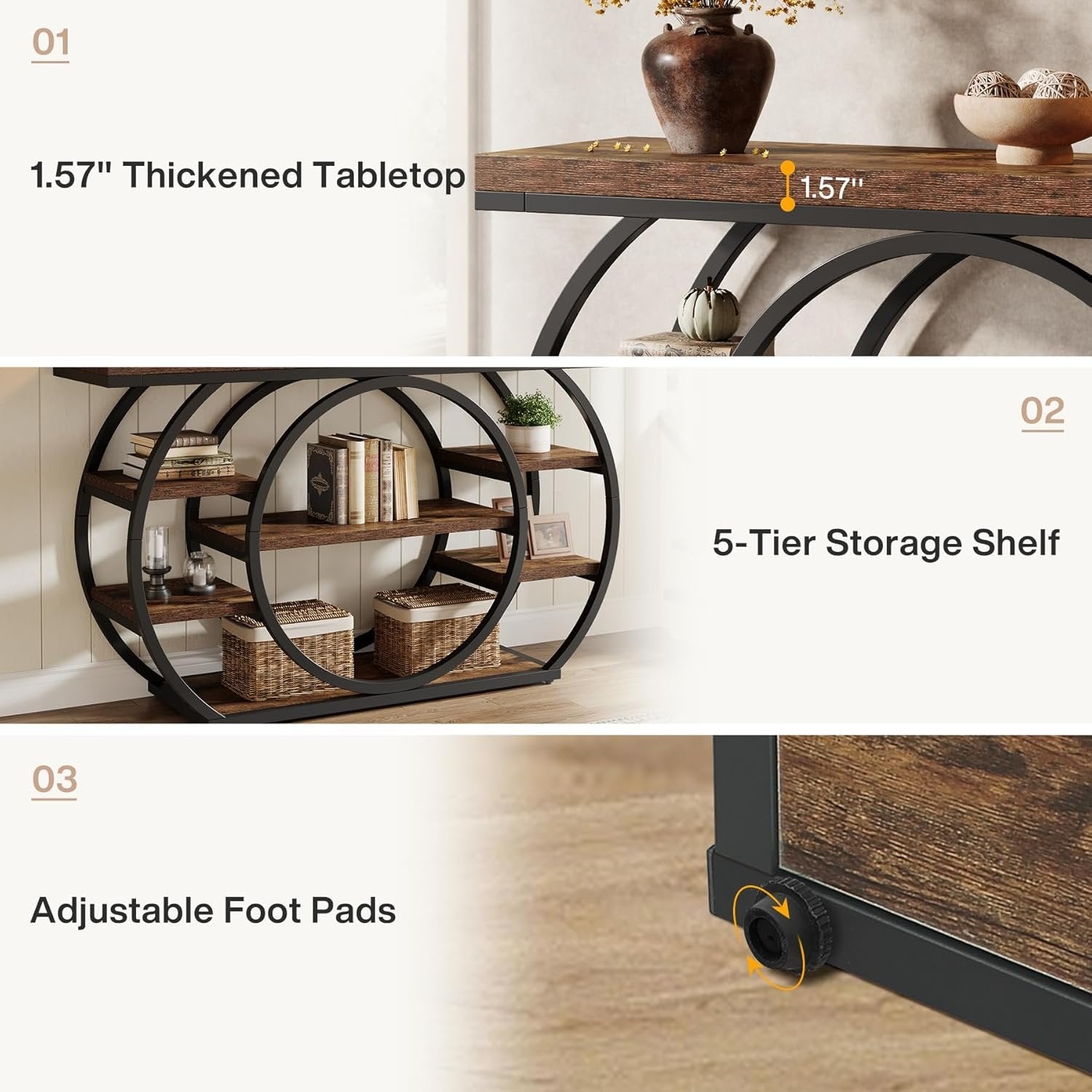 Tribesigns Tavolo consolle, 105 cm tavolo d'ingresso stretto a 4 piani con base circolare