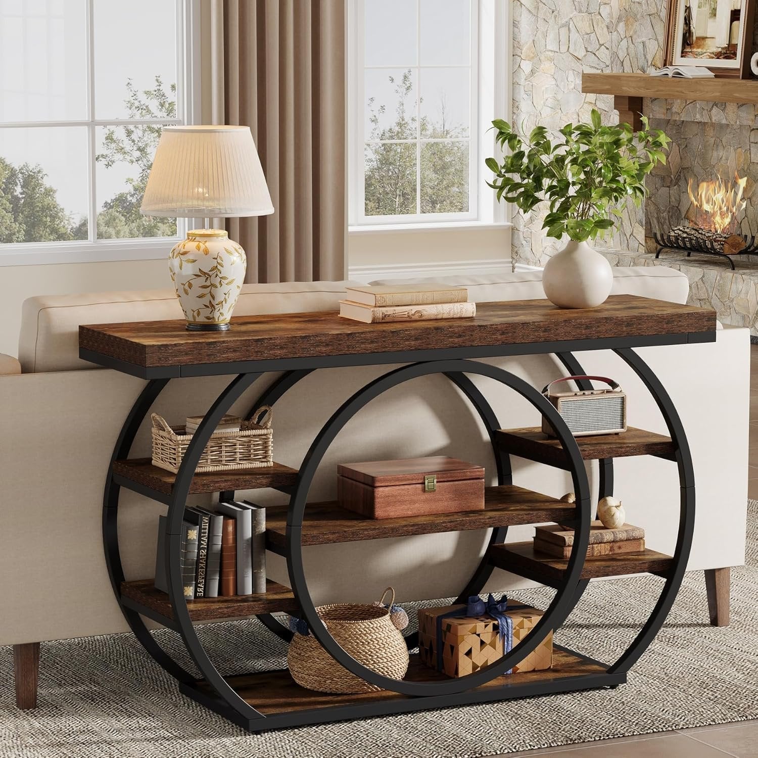 Tribesigns Tavolo consolle, 105 cm tavolo d'ingresso stretto a 4 piani con base circolare