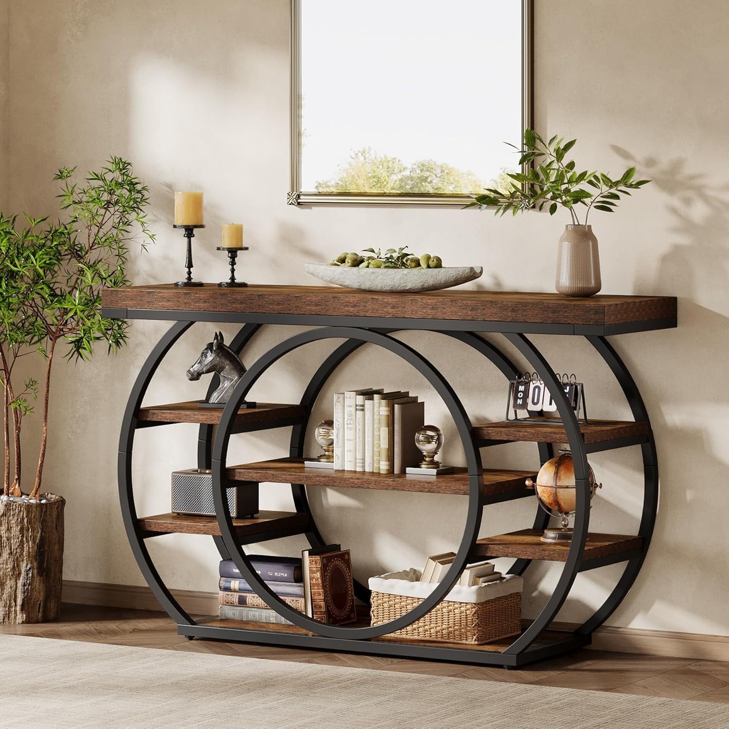 Tribesigns Tavolo consolle, 105 cm tavolo d'ingresso stretto a 4 piani con base circolare