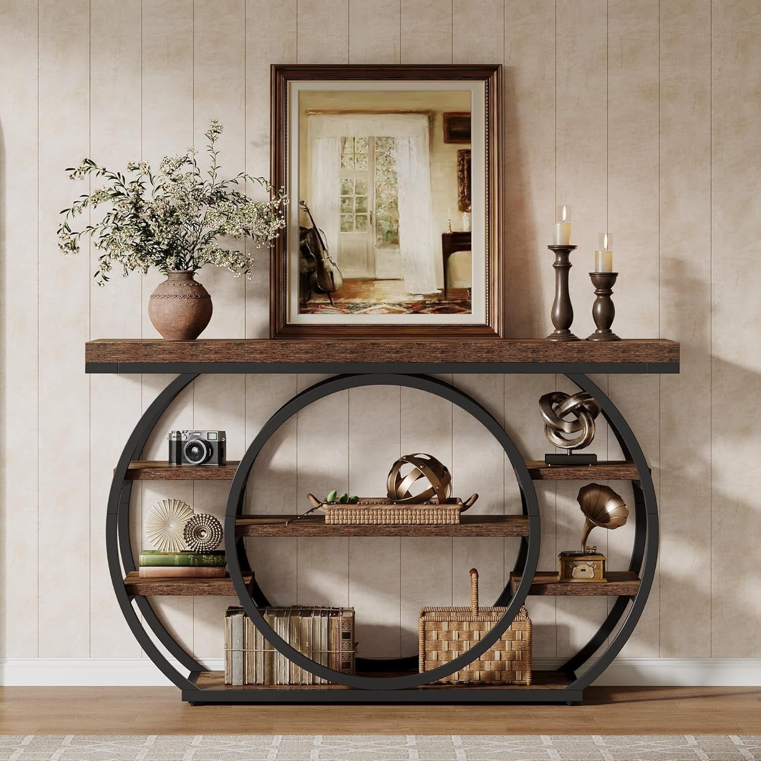 Tribesigns Tavolo consolle, 105 cm tavolo d'ingresso stretto a 4 piani con base circolare