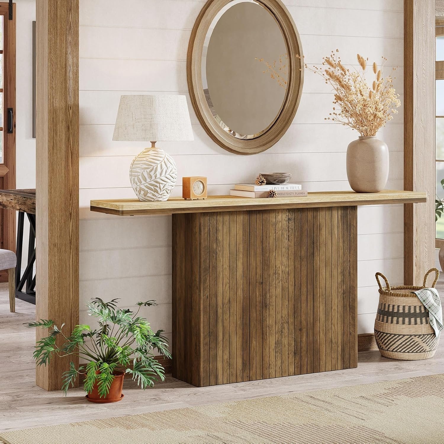 Tribesigns Tavolo consolle da 160 cm, tavolino scanalato in stile rustico per ingresso