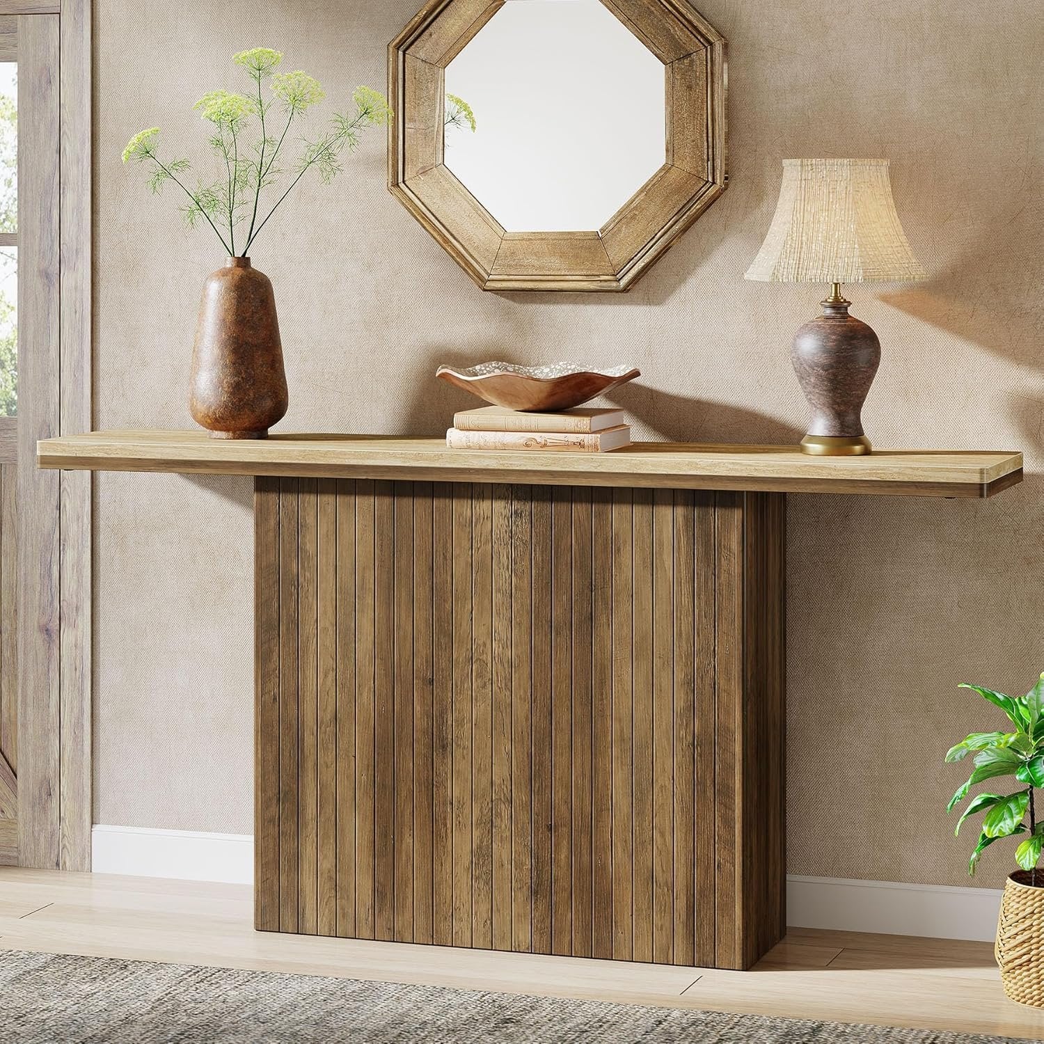 Tribesigns Tavolo consolle da 160 cm, tavolino scanalato in stile rustico per ingresso