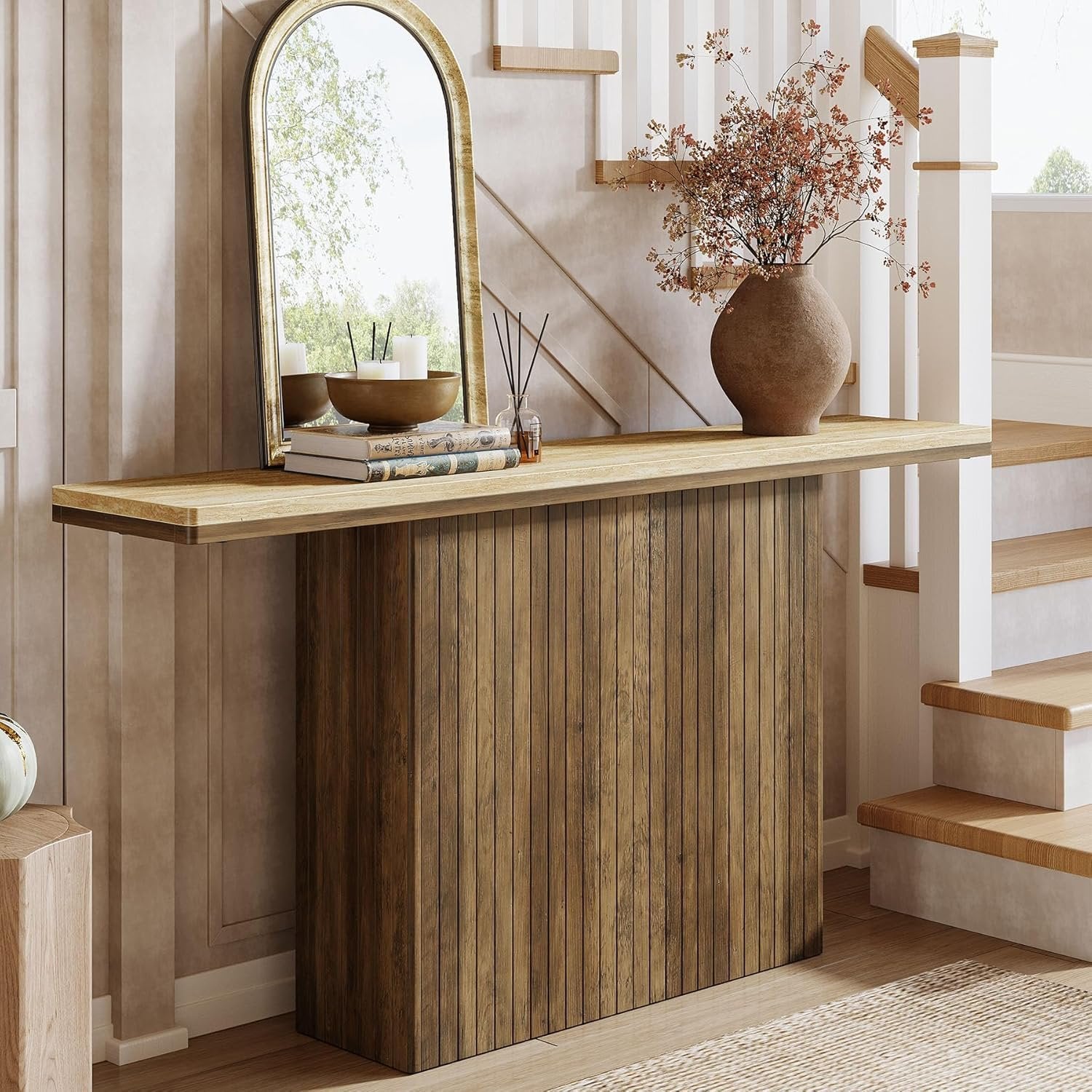 Tribesigns Tavolo consolle da 160 cm, tavolino scanalato in stile rustico per ingresso