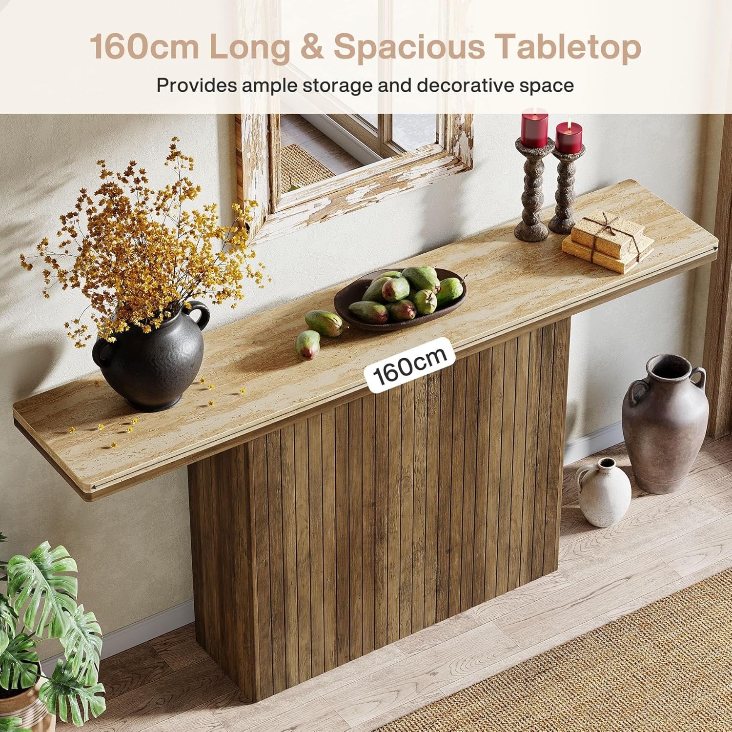 Tribesigns Tavolo consolle da 160 cm, tavolino scanalato in stile rustico per ingresso