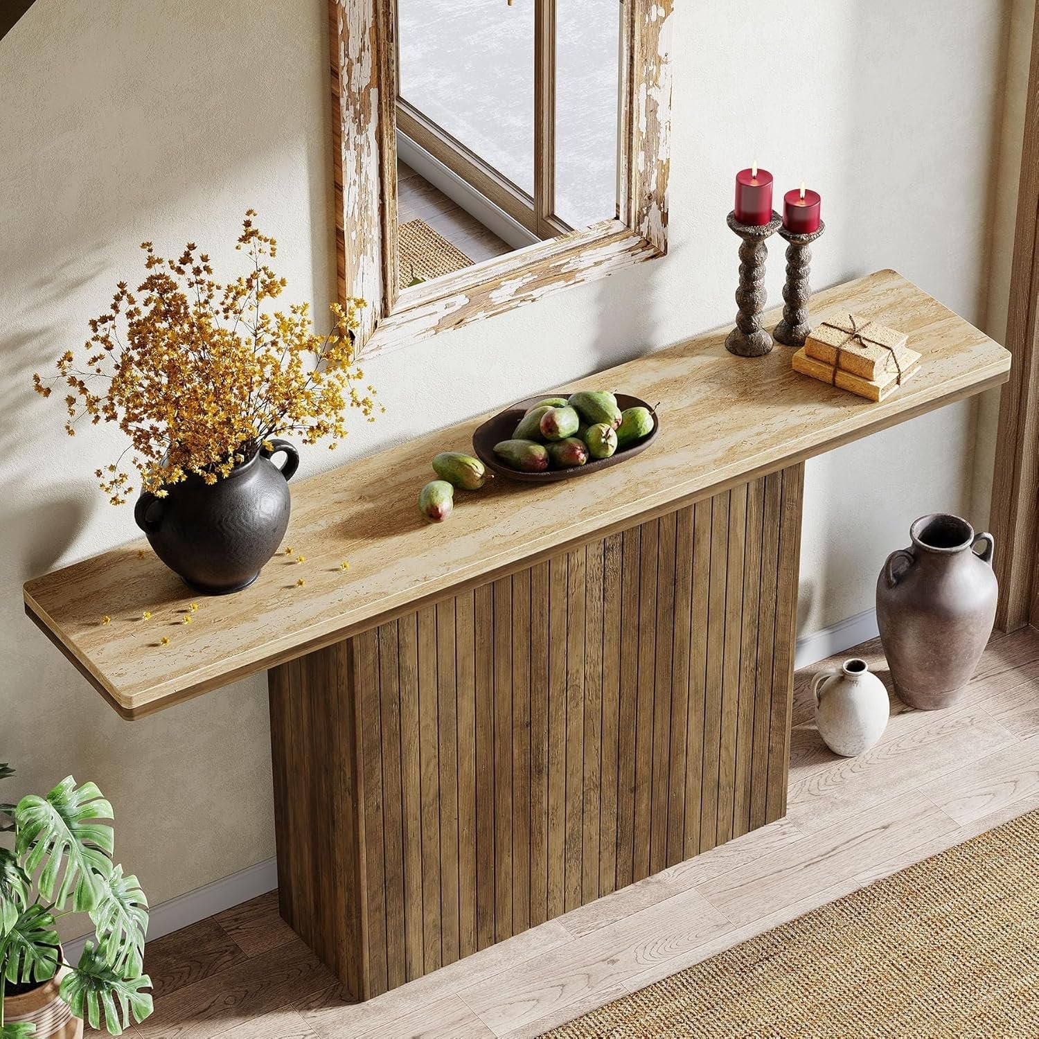 Tribesigns Tavolo consolle da 160 cm, tavolino scanalato in stile rustico per ingresso