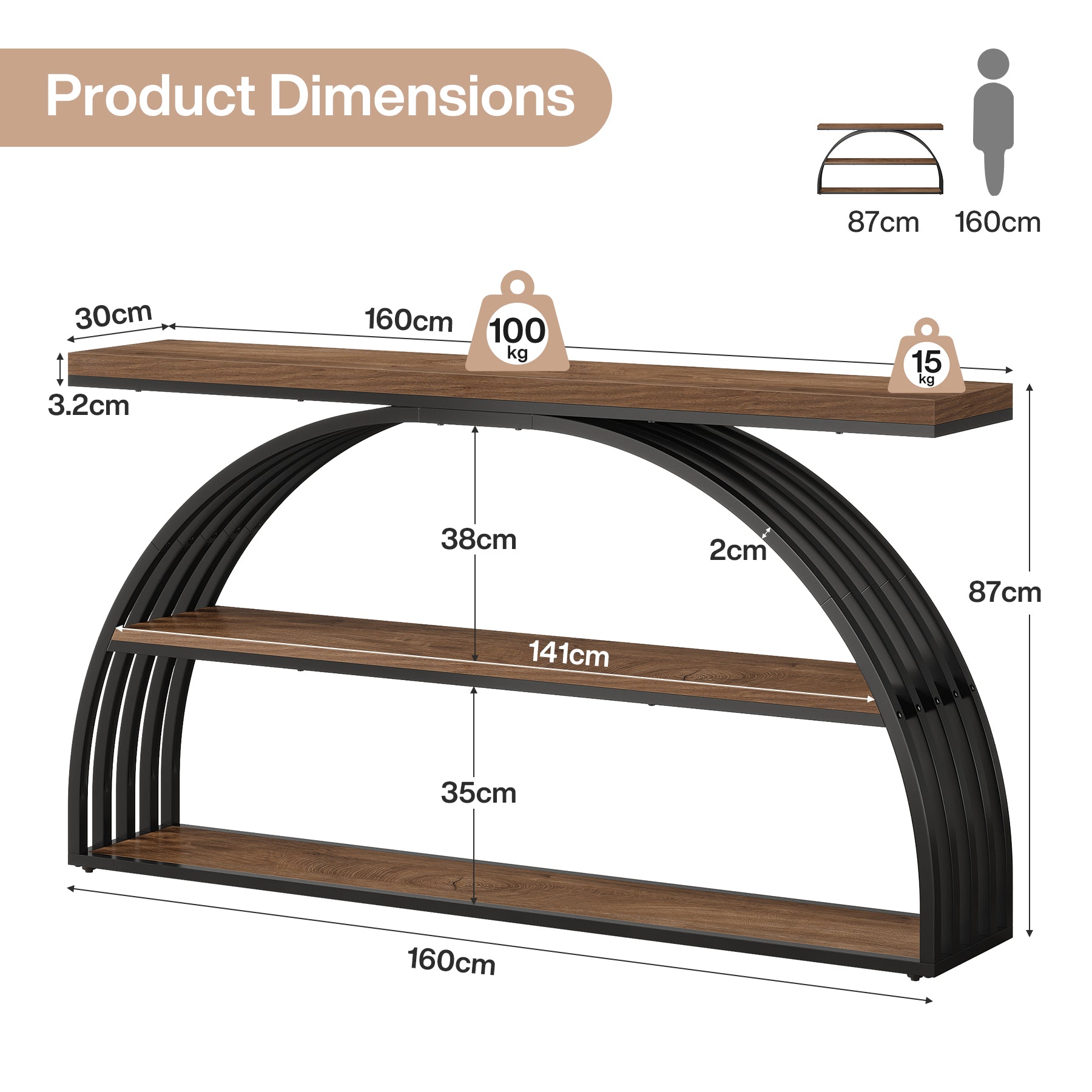 Tribesigns Tavolo consolle da 160 cm, tavolo da divano con Telaio Arcuato per Ingresso