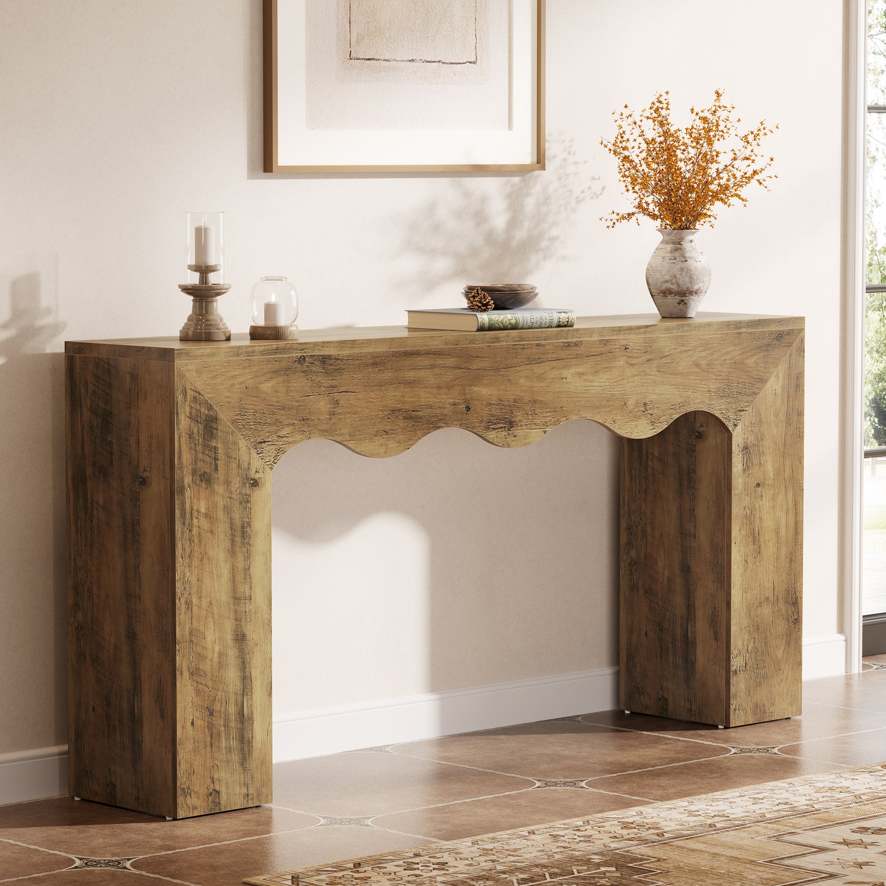 Tribesigns Tavolo consolle da fattoria da 160 cm, tavolo stretto dietro il divano con design ondulato