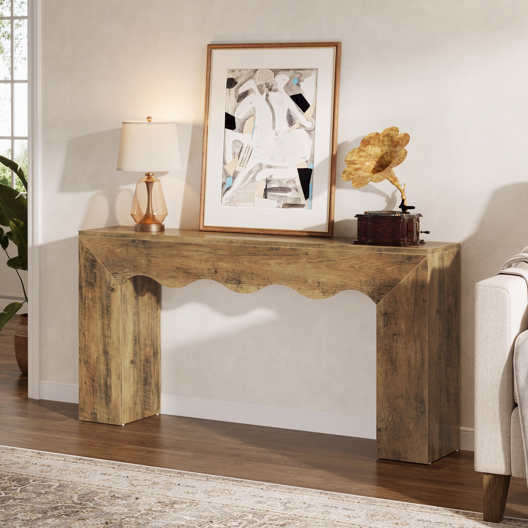 Tribesigns Tavolo consolle da fattoria da 160 cm, tavolo stretto dietro il divano con design ondulato