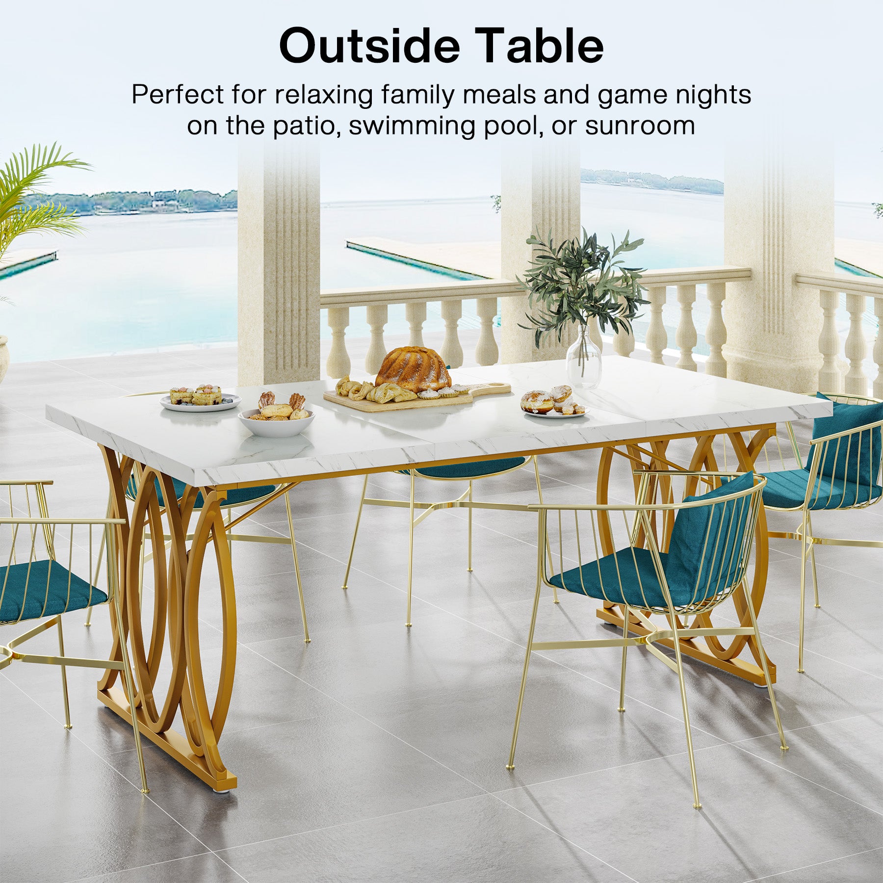 Tribesigns Tavolo da Pranzo 160 CM, Tavolo da Cucina Rettangolare con Geometric Legs