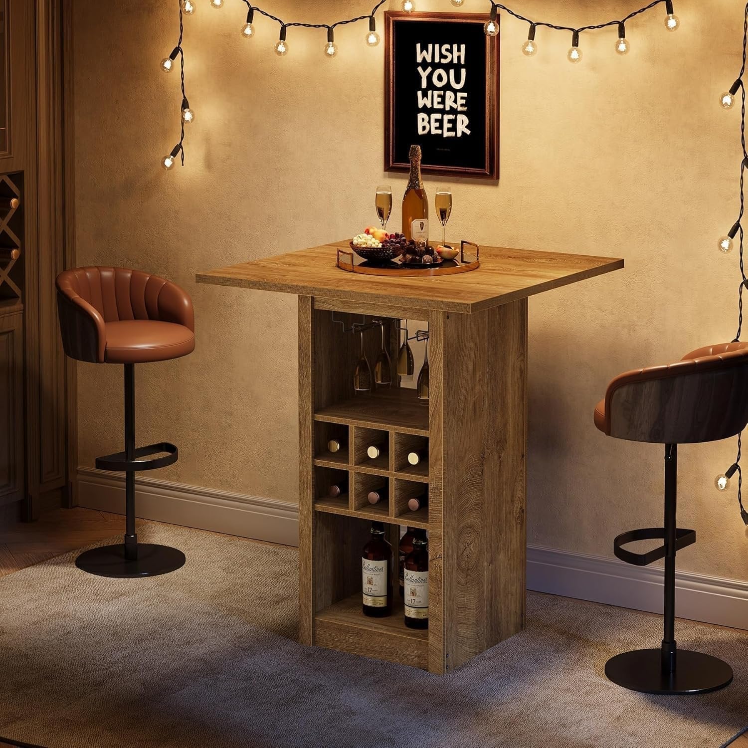 Tribesigns Tavolo da bar, 3 animali Liquor da bistrò a forma di L con scaffalatura