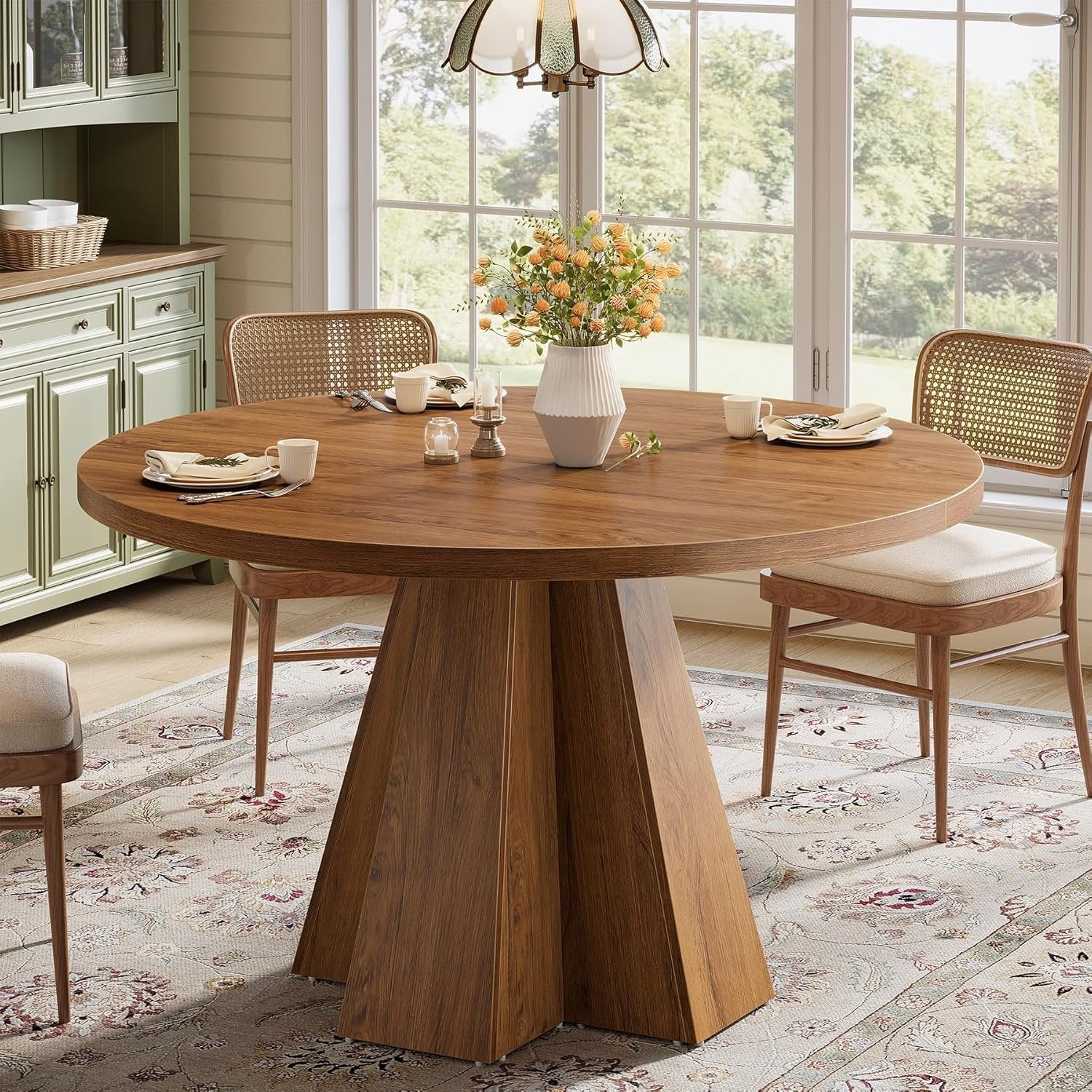Tribesigns Tavolo da pranzo, 118 cm tavolo da cucina rotondo con base a colonna per 4 persone