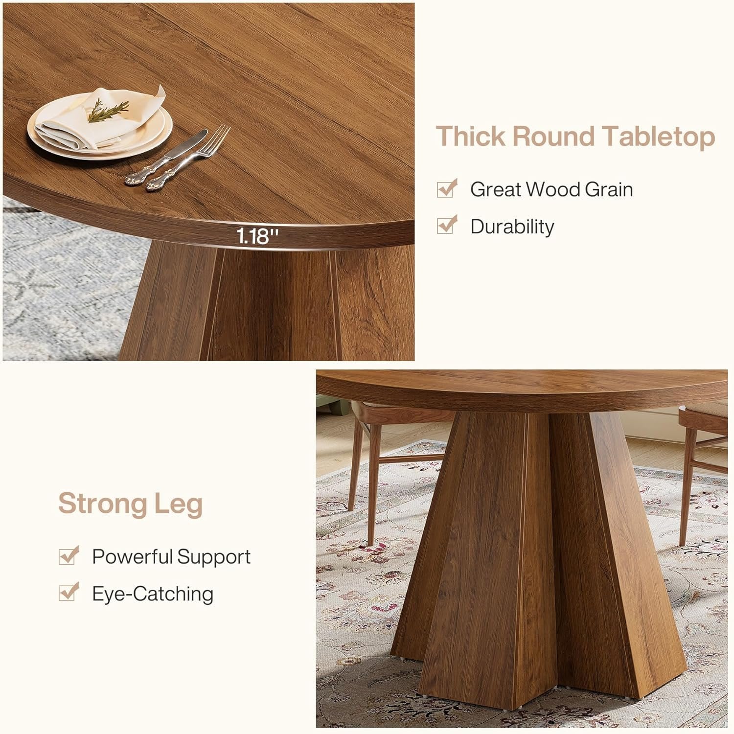 Tribesigns Tavolo da pranzo, 118 cm tavolo da cucina rotondo con base a colonna per 4 persone