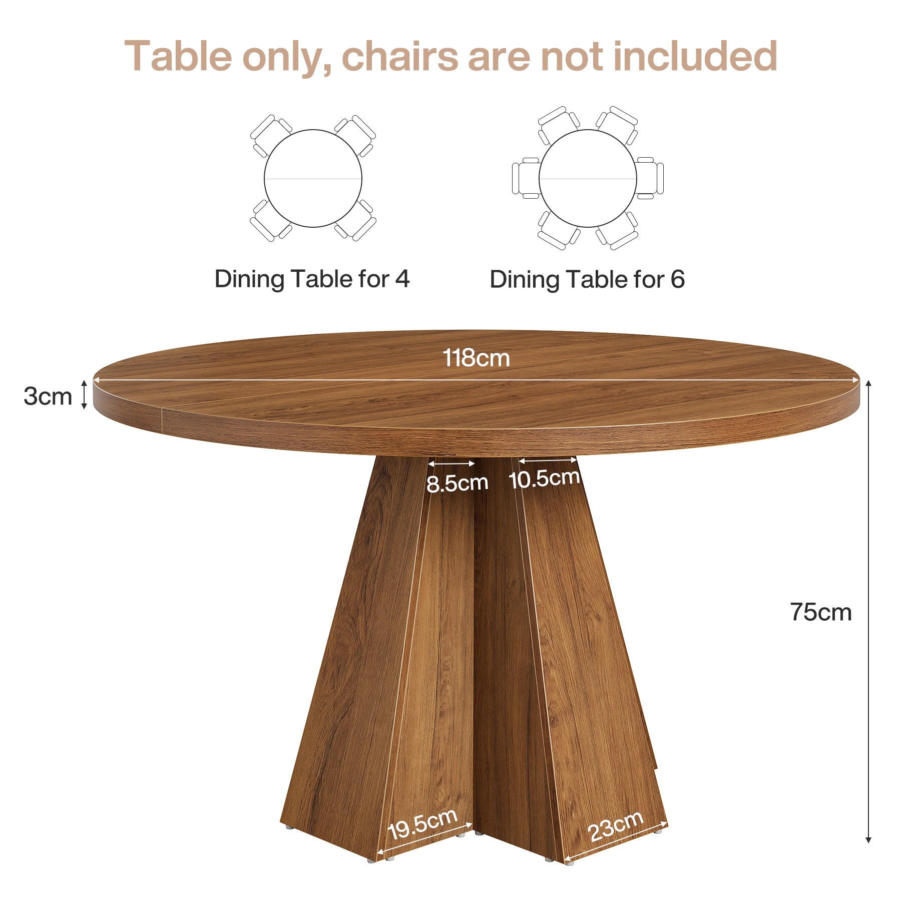 Tribesigns Tavolo da pranzo, 118 cm tavolo da cucina rotondo con base a colonna per 4 persone