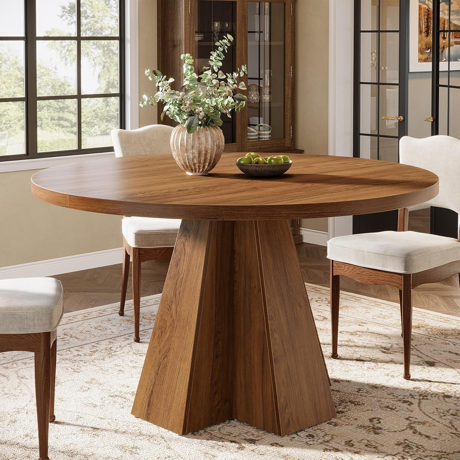 Tribesigns Tavolo da pranzo, 118 cm tavolo da cucina rotondo con base a colonna per 4 persone