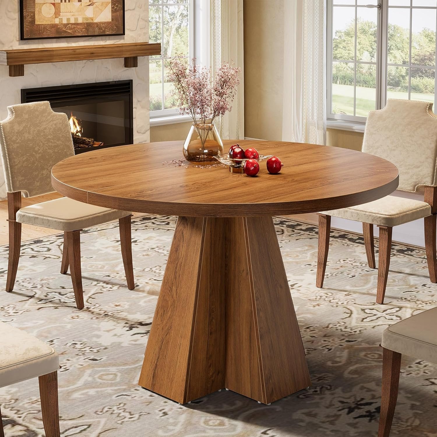Tribesigns Tavolo da pranzo, 118 cm tavolo da cucina rotondo con base a colonna per 4 persone