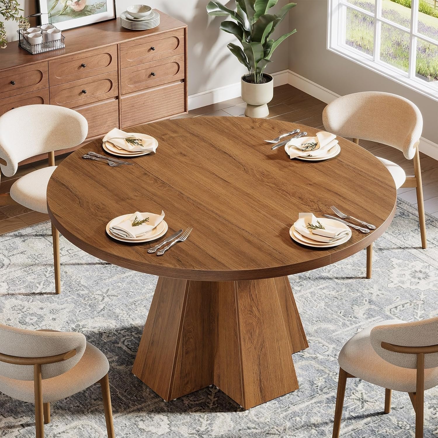 Tribesigns Tavolo da pranzo, 118 cm tavolo da cucina rotondo con base a colonna per 4 persone