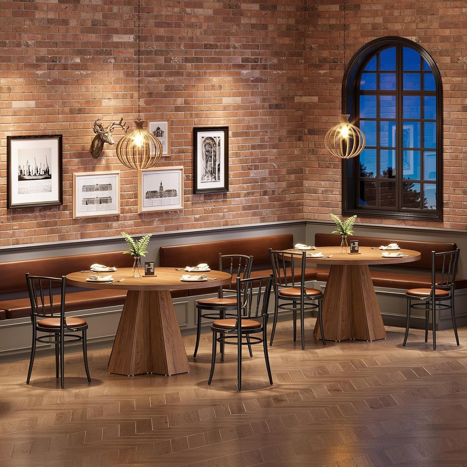 Tribesigns Tavolo da pranzo, 118 cm tavolo da cucina rotondo con base a colonna per 4 persone
