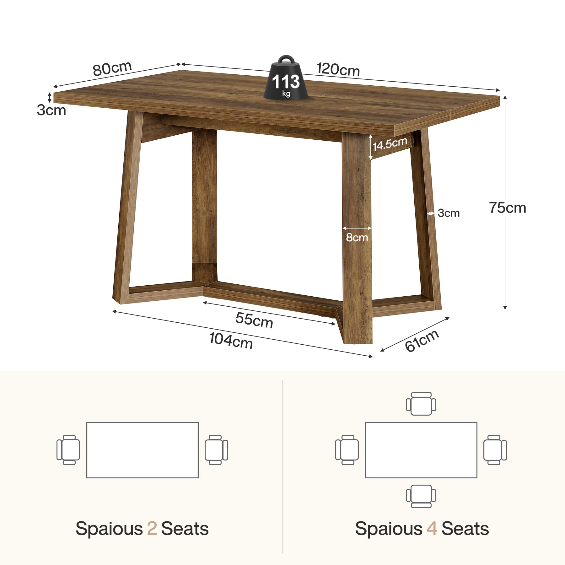 Tribesigns Tavolo da pranzo 120 cm, moderno tavolo da cusina rettangolare per 4-6 persone