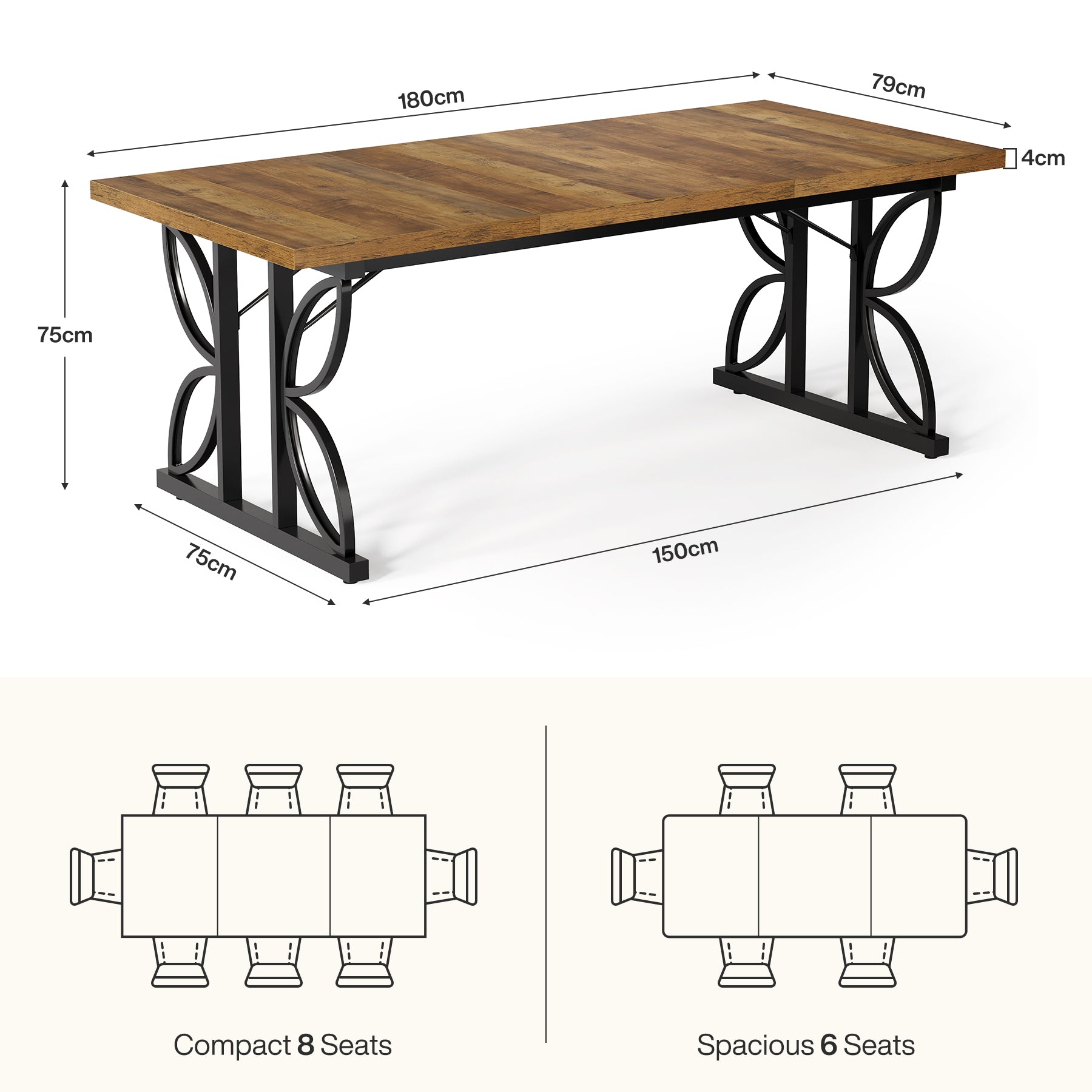 Tribesigns Tavolo da pranzo, 180 cm tavolo da cucina per 6-8 persone