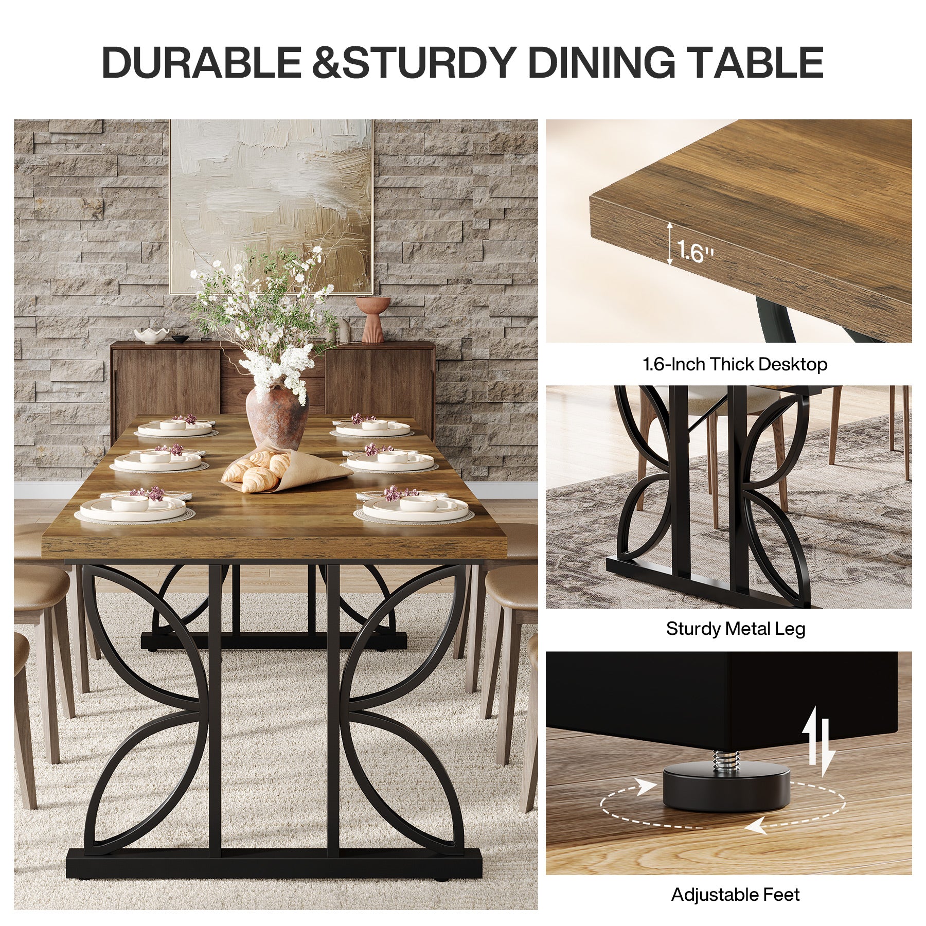 Tribesigns Tavolo da pranzo, 180 cm tavolo da cucina per 6-8 persone
