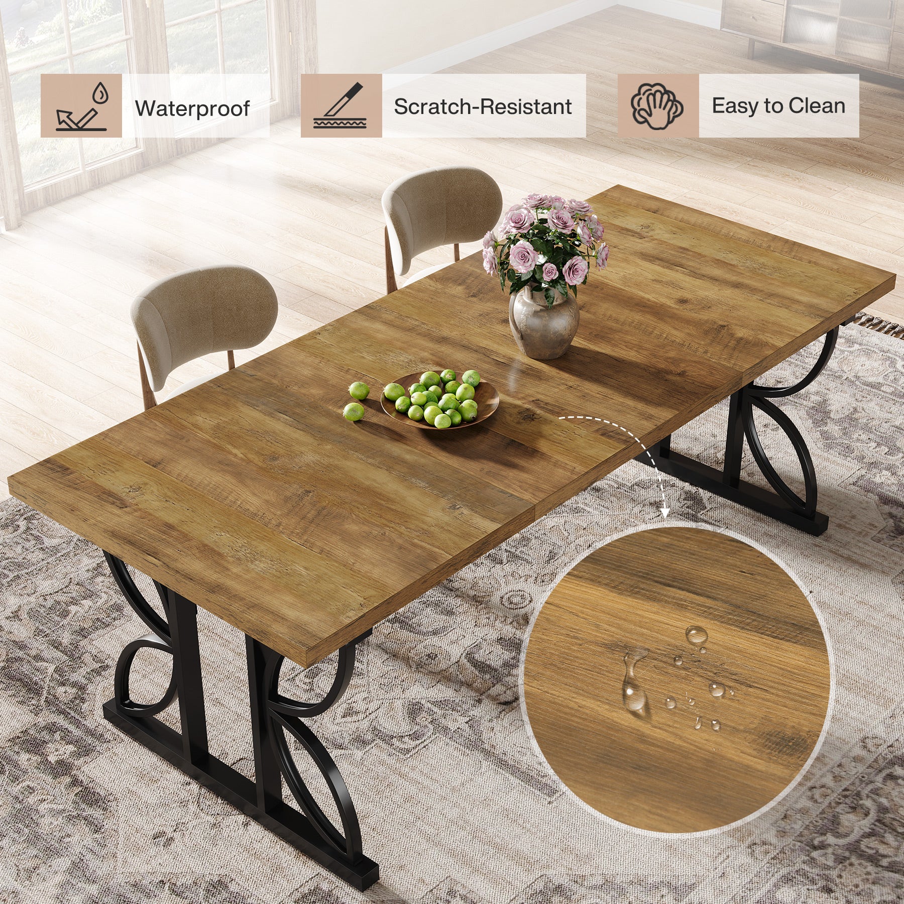 Tribesigns Tavolo da pranzo, 180 cm tavolo da cucina per 6-8 persone
