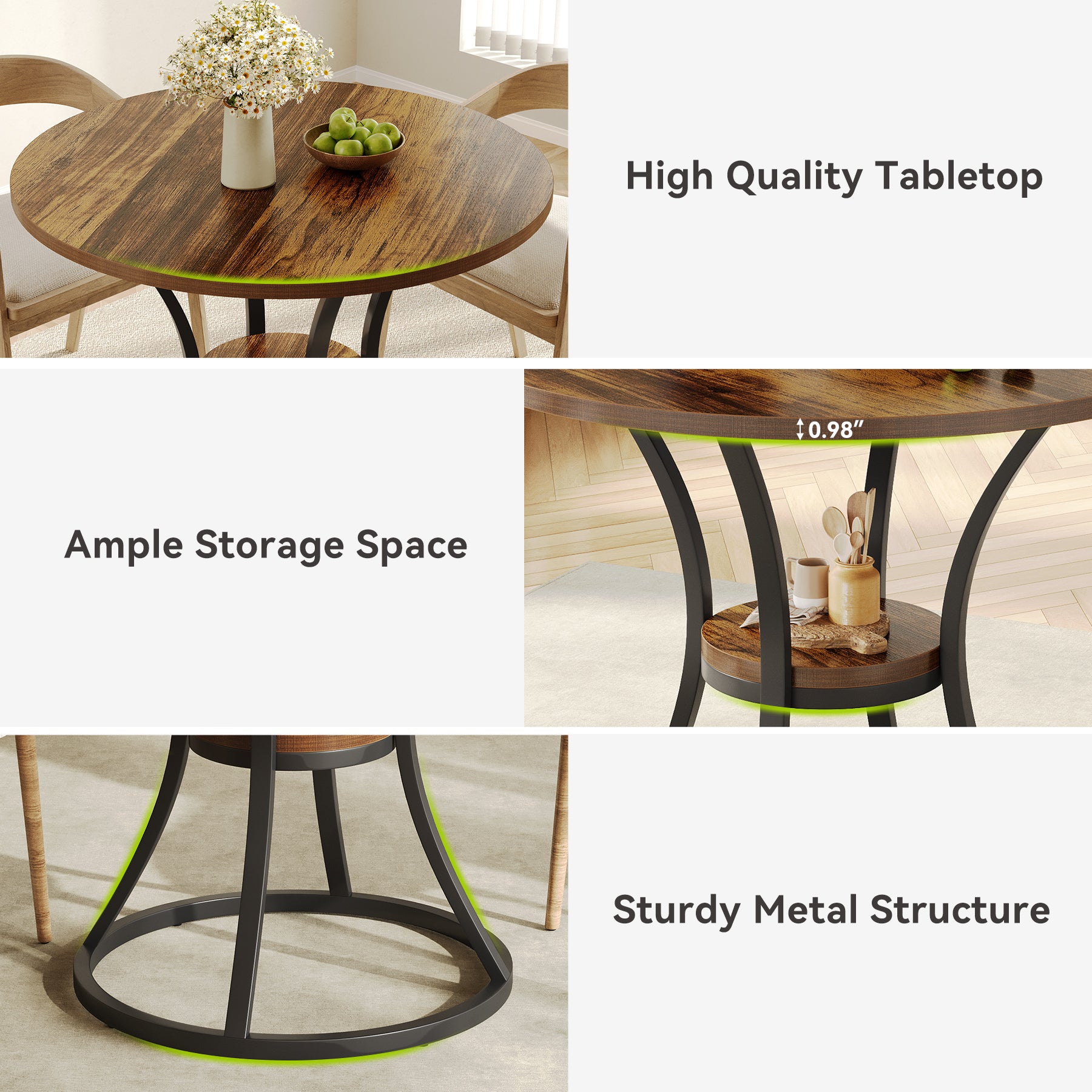 Tribesigns Tavolo da pranzo, 80 cm Tavolo da cusina rotondo per 2-4 persone