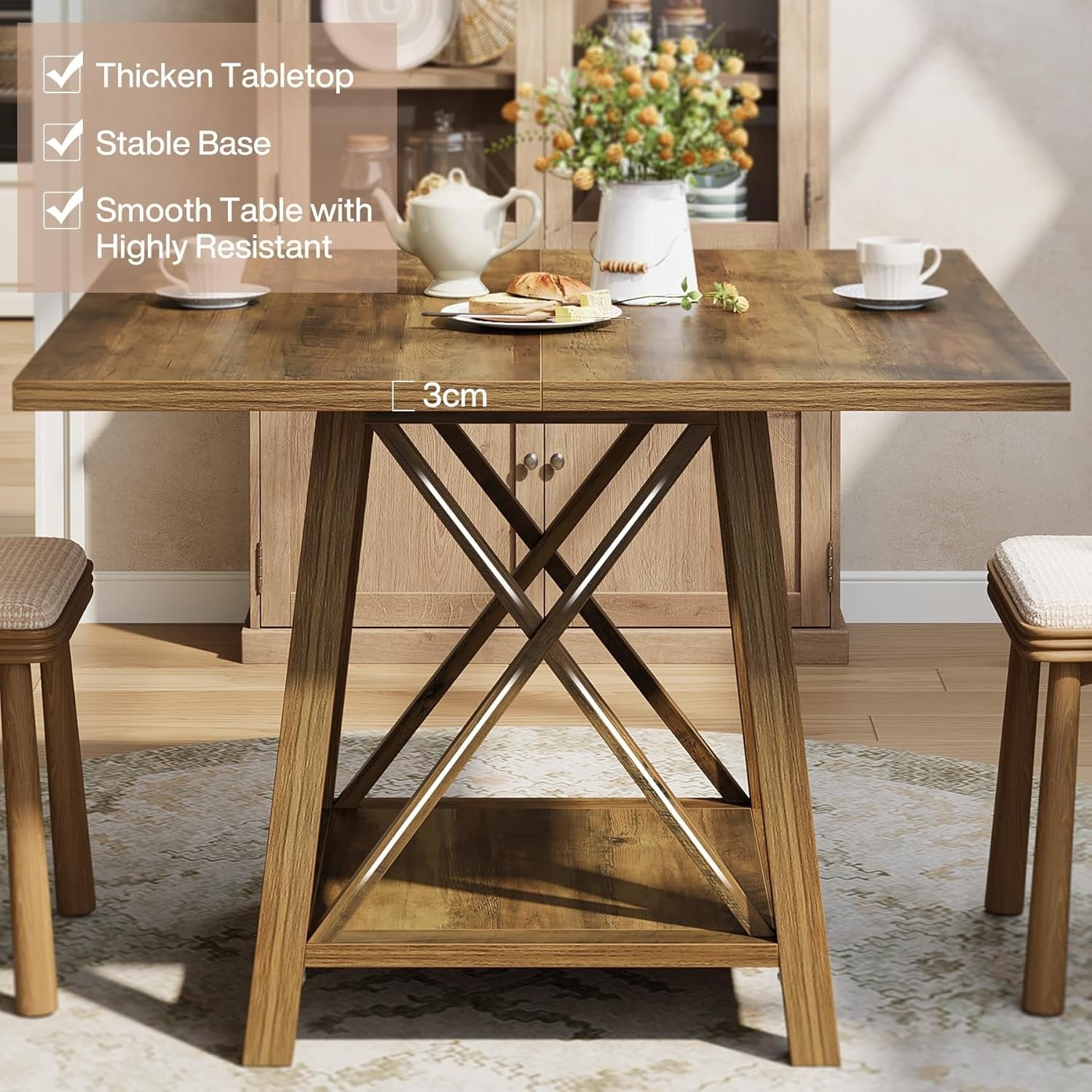 Tribesigns Tavolo da pranzo da 100 cm, piccolo tavolo da cucina quadrato per 4 persone