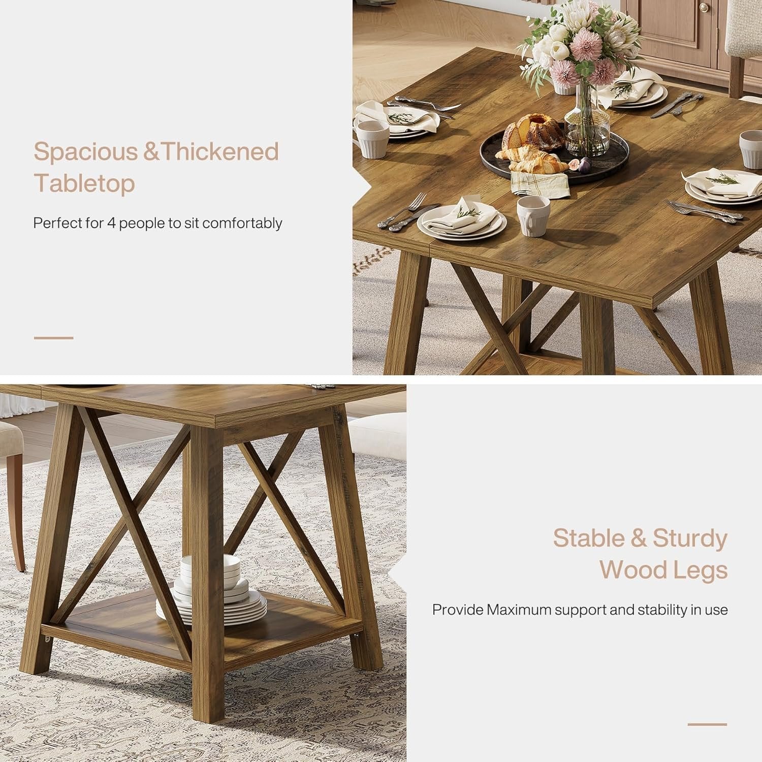 Tribesigns Tavolo da pranzo da 100 cm, piccolo tavolo da cucina quadrato per 4 persone