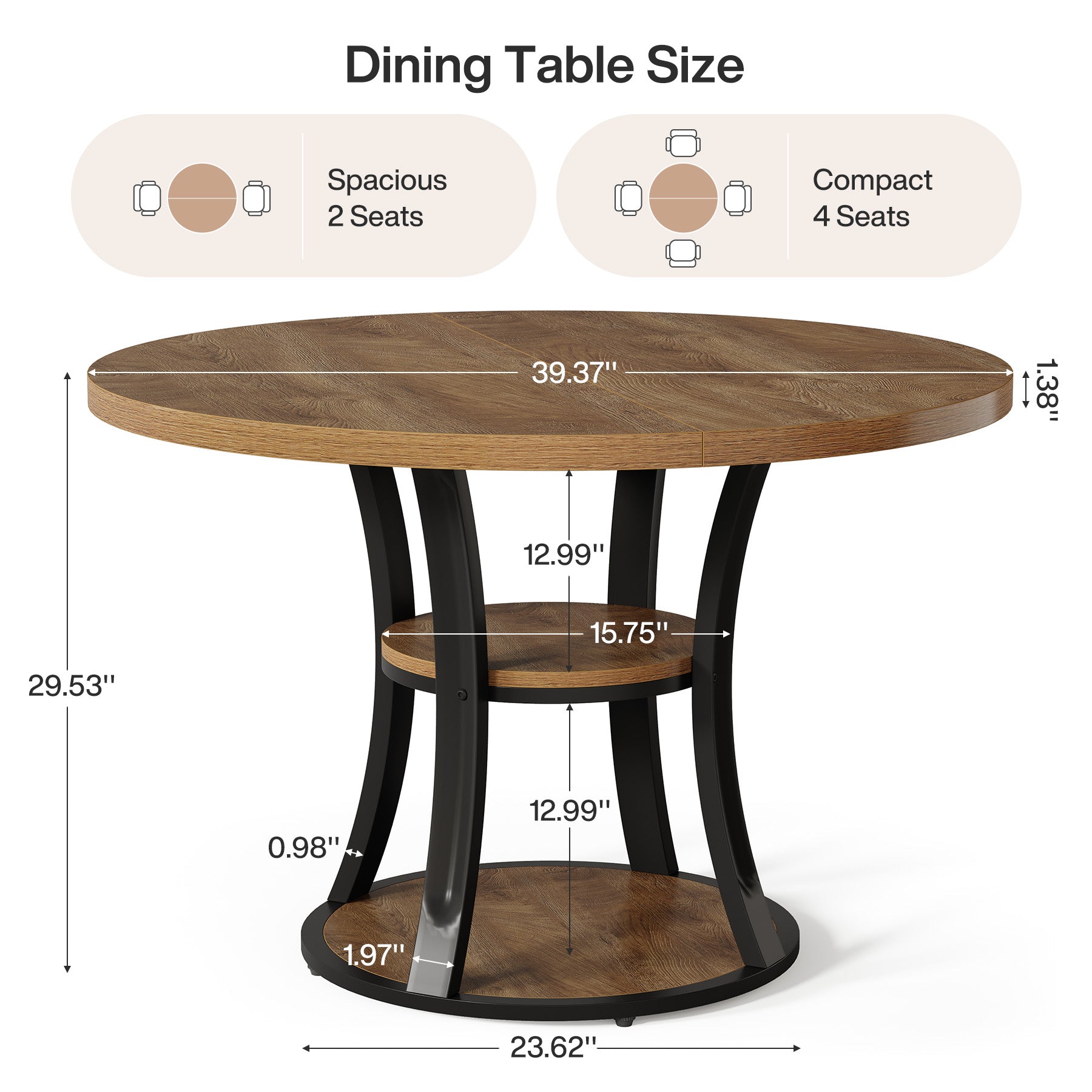 Tribesigns Tavolo da pranzo da 100 cm, tavolo da cusina rotondo può ospitare 4 persone