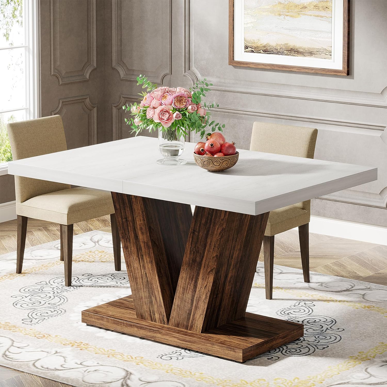Tribesigns Tavolo da pranzo per 4 persone, Tavolo da cucina 120 cm Con base pesante