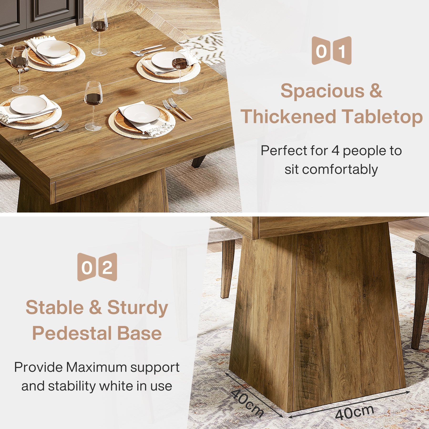 Tribesigns Tavolo da pranzo quadrato, tavolo da cucina da 80 cm per 4 persone