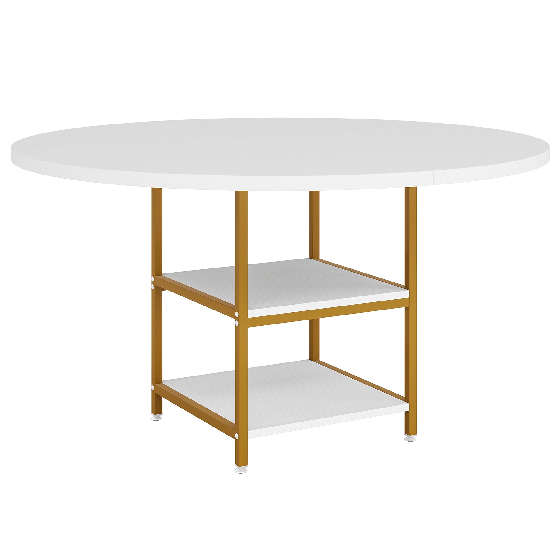 Tribesigns Tavolo da pranzo rotondo per 4 persone, Tavoli da pranzo circolari con ripiani portaoggetti e piano in legno