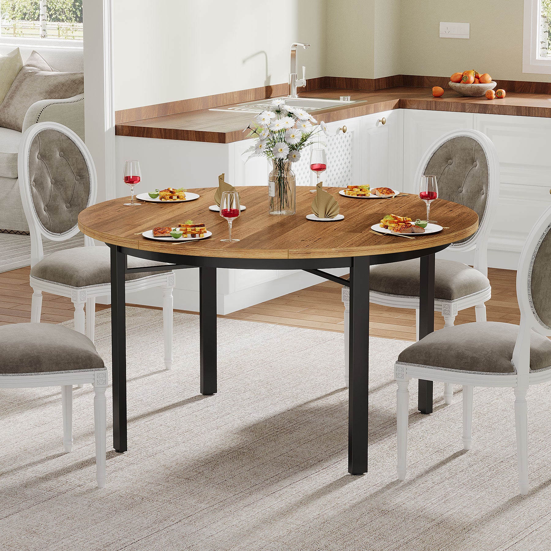 Tribesigns Tavolo da pranzo rotondo, tavolo da cucina da 118 cm tavolo da pranzo per 4 persone
