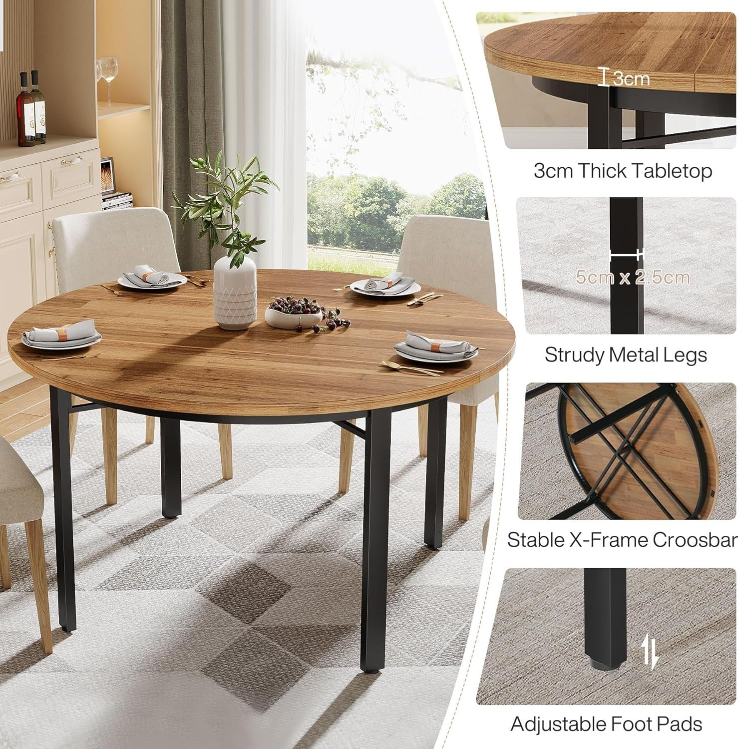 Tribesigns Tavolo da pranzo rotondo, tavolo da cucina da 118 cm tavolo da pranzo per 4 persone