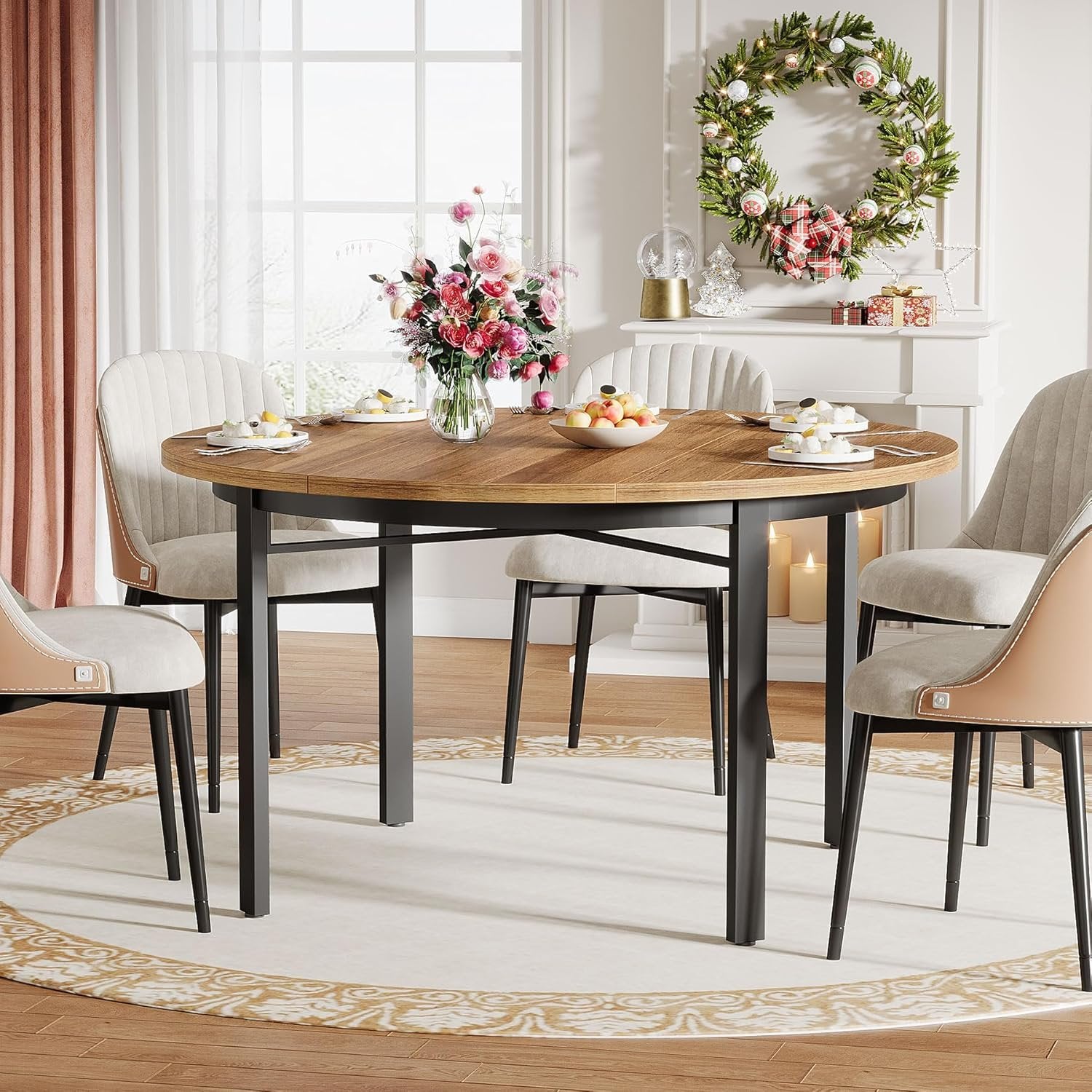 Tribesigns Tavolo da pranzo rotondo, tavolo da cucina da 118 cm tavolo da pranzo per 4 persone