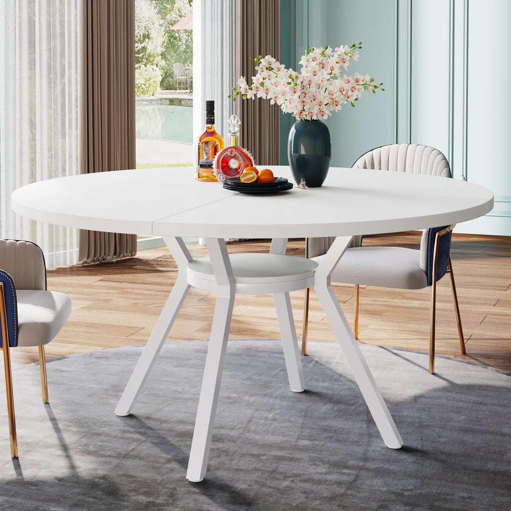 Tribesigns Tavolo Da Pranzo Rotondo 120 Cm, Per 4-6 Persone, Base In Metallo, Piano In Truciolato E1, Stile Moderno, Sedie Non Incluse - 2