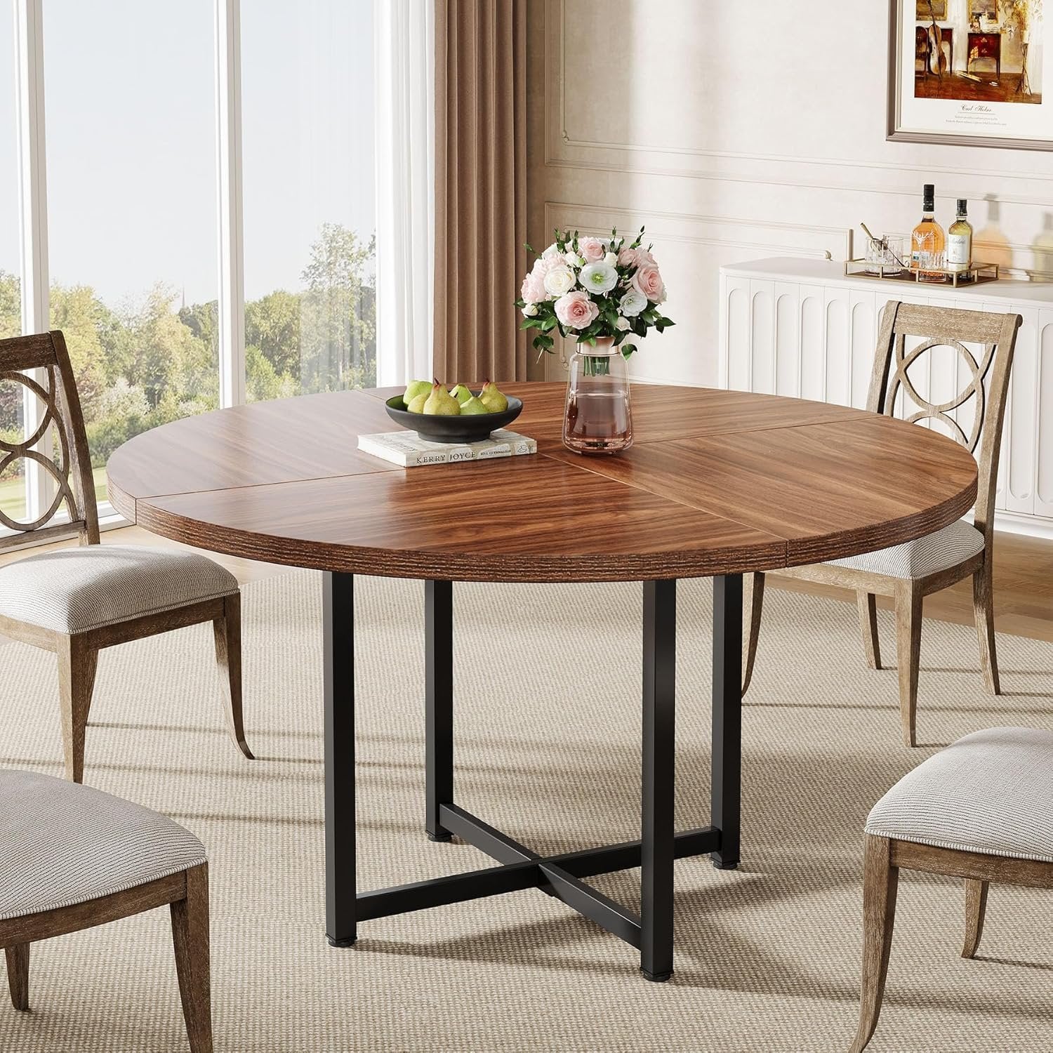 Tribesigns Tavolo da pranzo, tavolo da cucina rotondo da 120 cm per 4-6 persone
