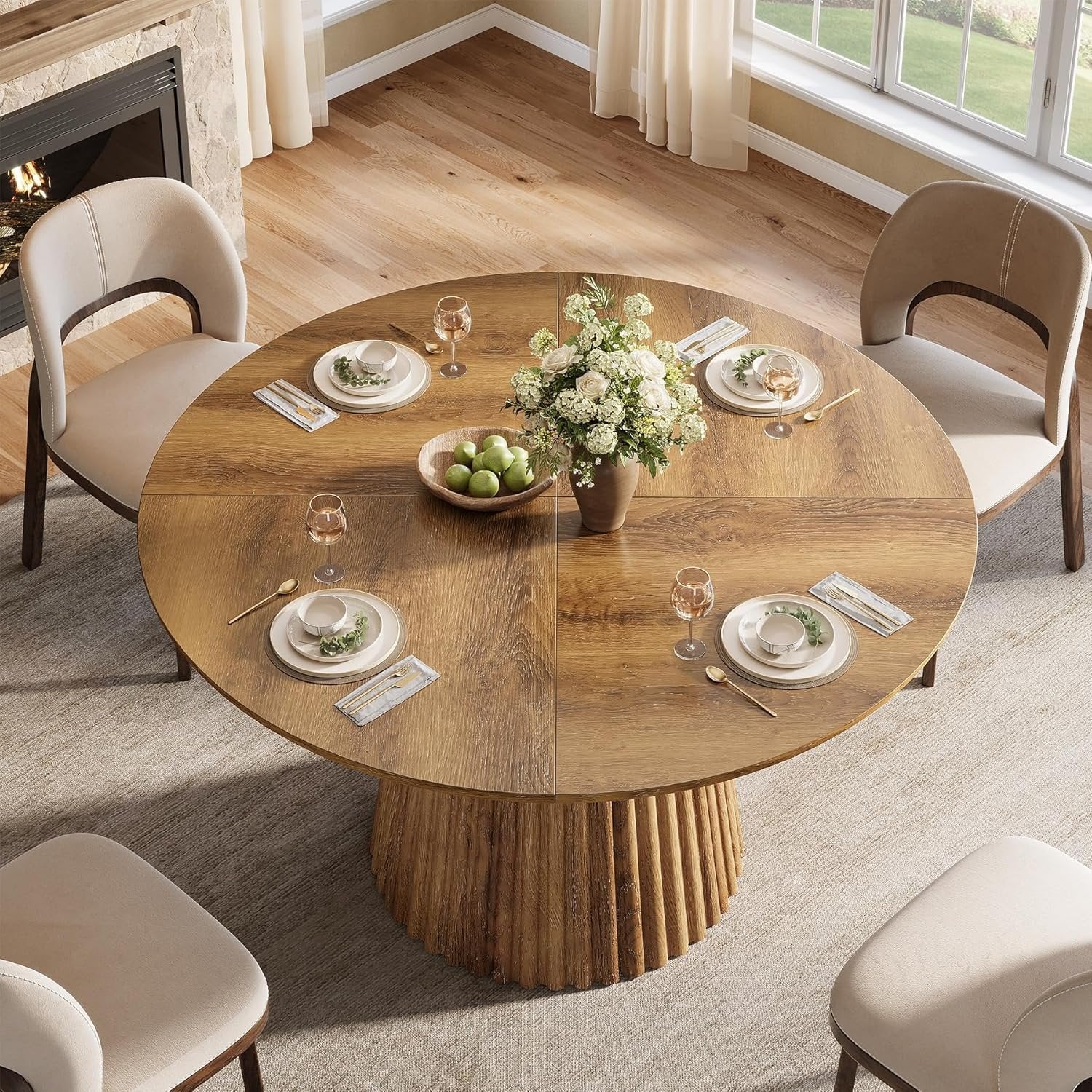 Tribesigns Tavolo da pranzo, tavolo da cucina rotondo da 120 cm per 4-6 persone