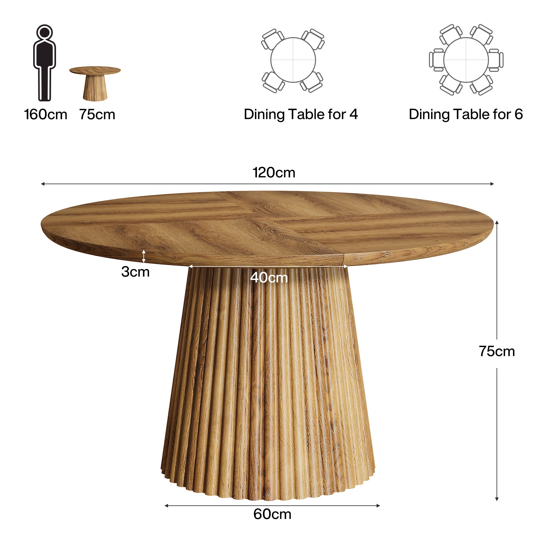 Tribesigns Tavolo da pranzo, tavolo da cucina rotondo da 120 cm per 4-6 persone
