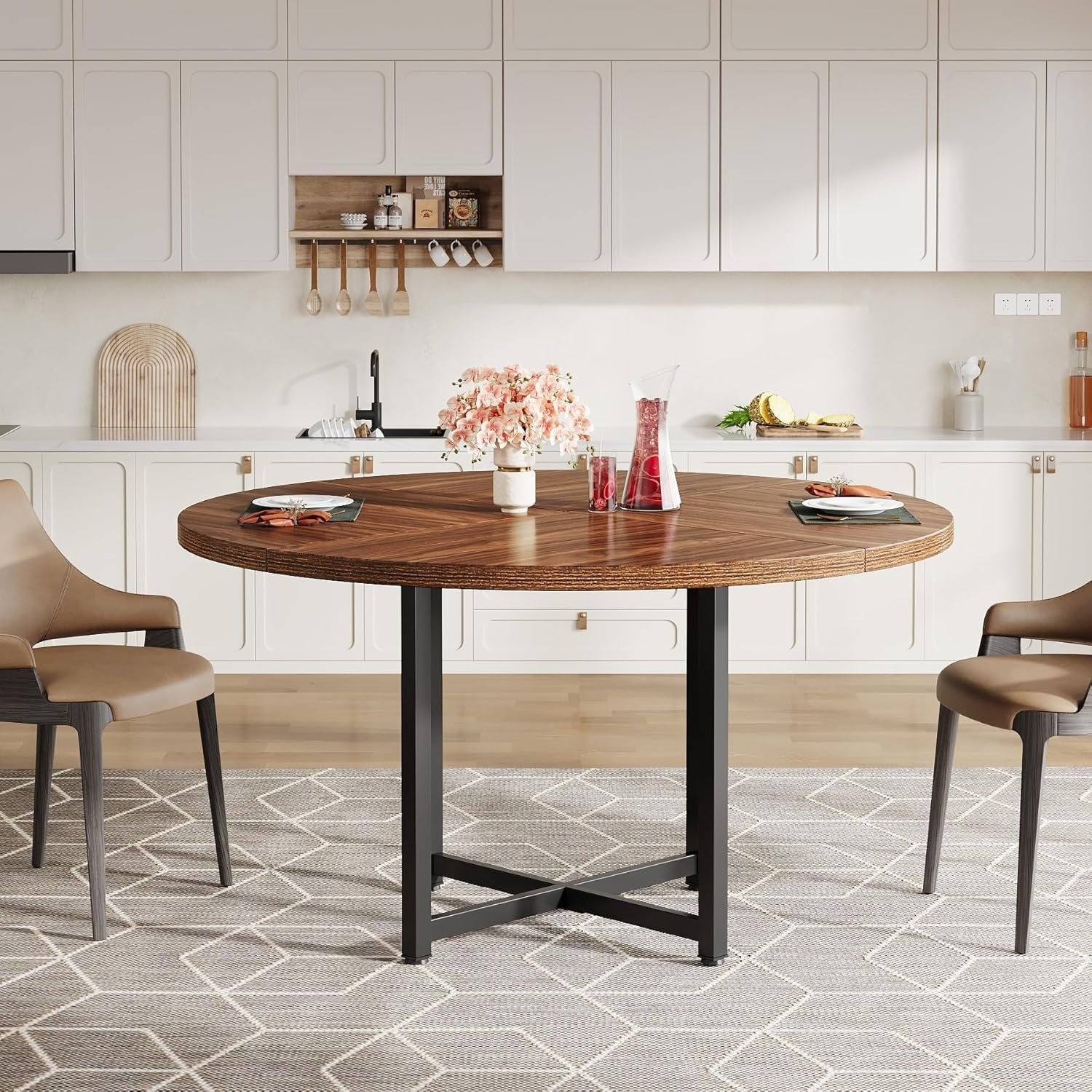Tribesigns Tavolo da pranzo, tavolo da cucina rotondo da 120 cm per 4-6 persone