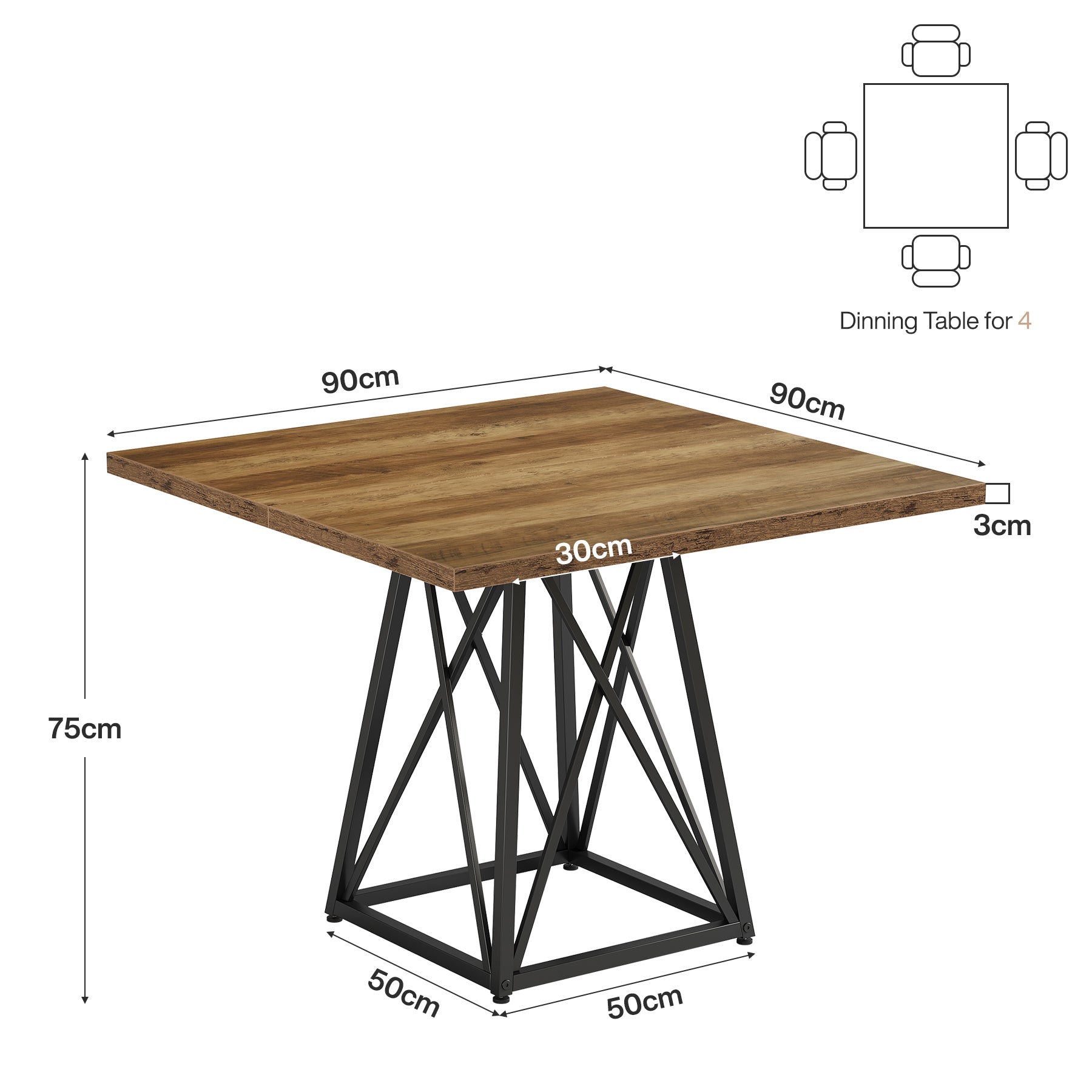 Tribesigns Tavolo da pranzo, tavolo quadrato da 90 cm per 4 persone
