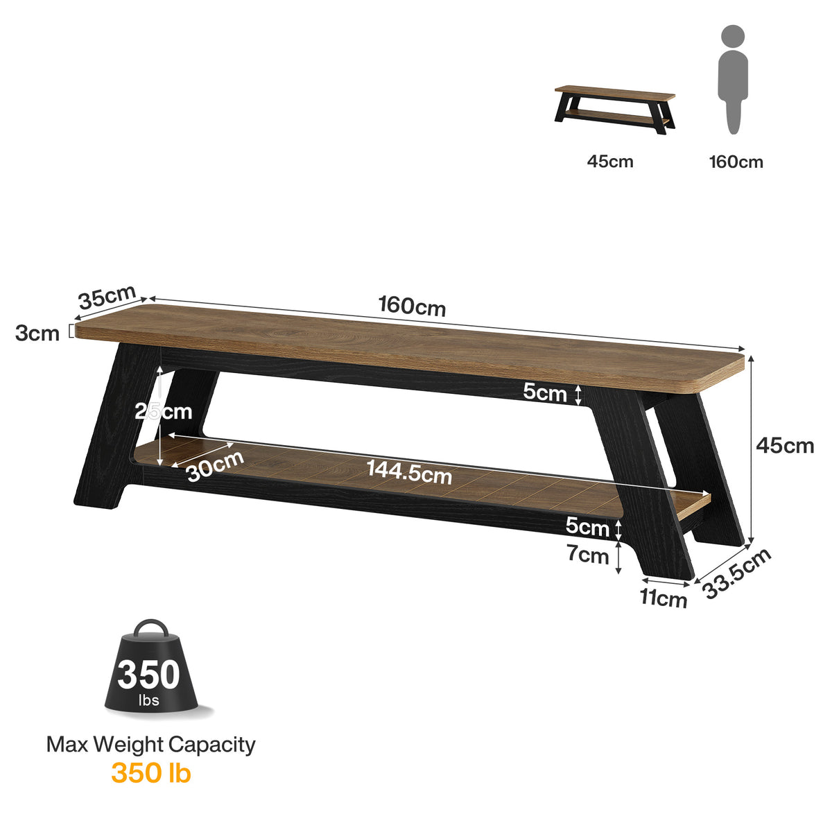 Mobile TV Moderno Country con Ripiano Aperto, 160 cm, per TV fino a 70", per Soggiorno