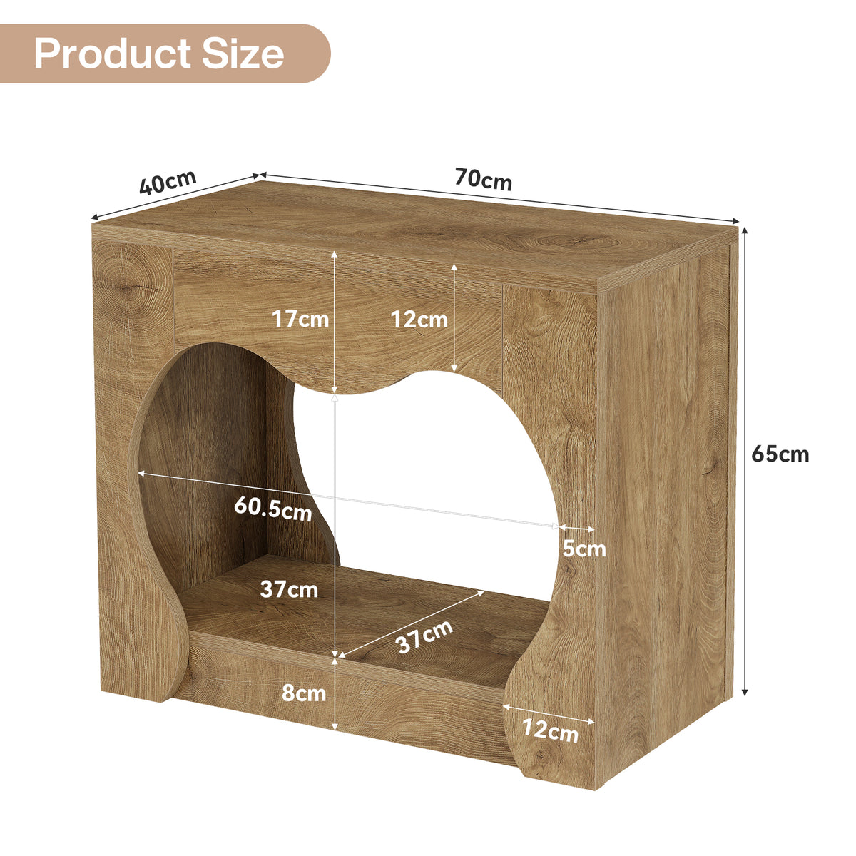 Tavolino Laterale Country a 2 Ripiani con Design Traforato Curvato, 70 cm