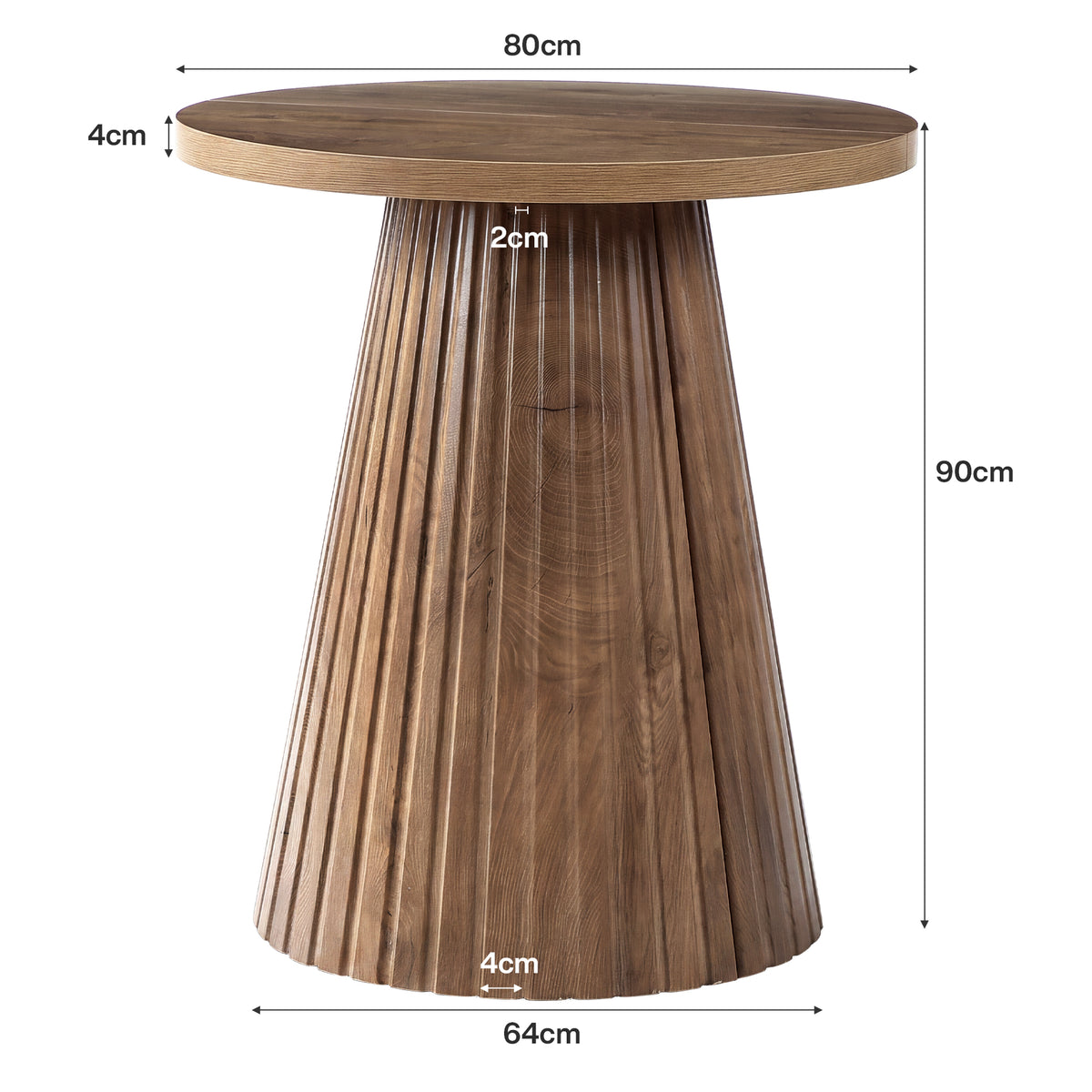 Tavolo Bistrot Rotondo Country con Base a Botte Scanalata, Ø 89 cm