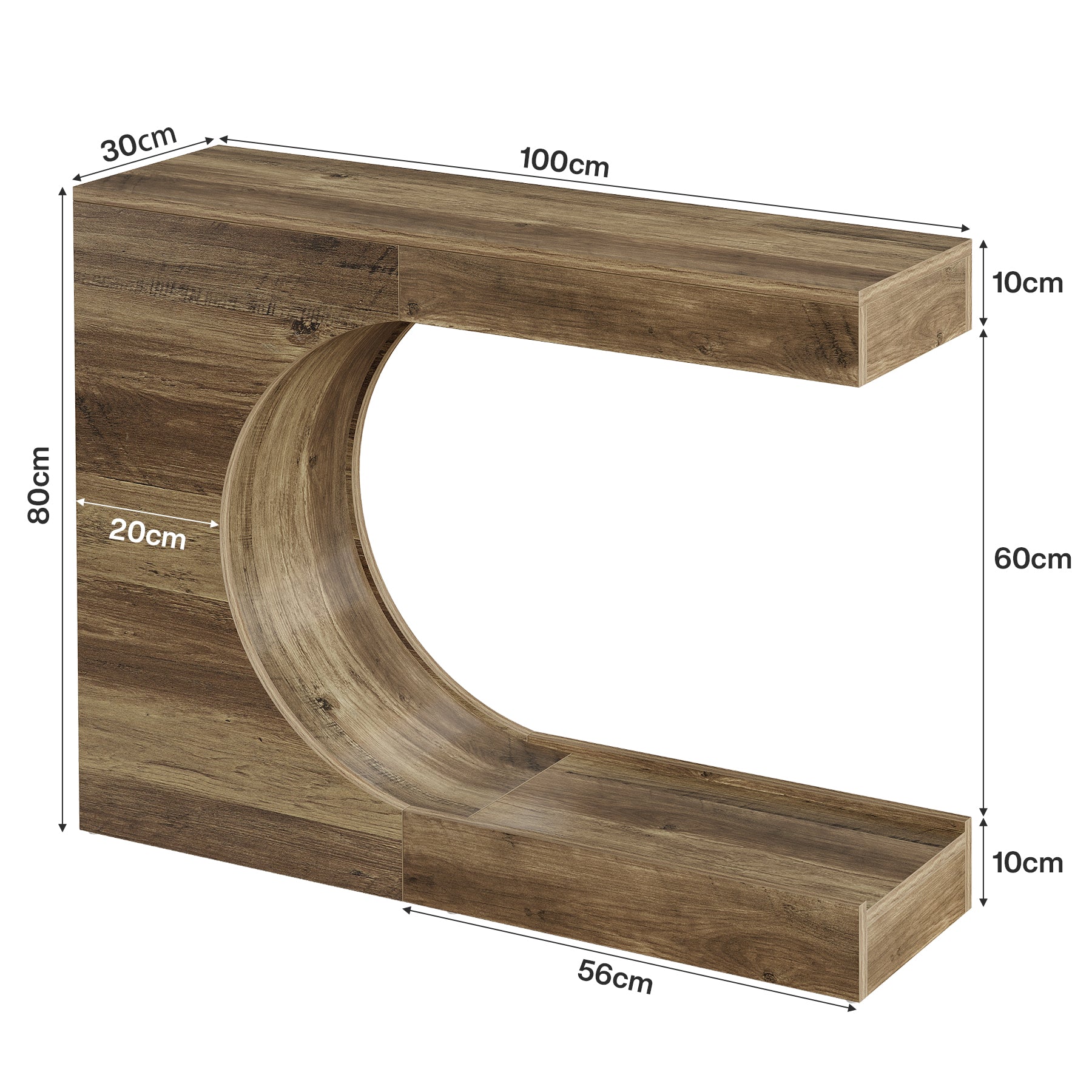Tribesigns Consolle da 100 cm, tavolo da ingresso a forma di C con 2 ripiani, stile country moderno